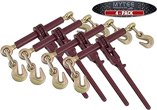 Mytee Products 4 Pack 5/16" - 3/8" Extreme Heavy Duty Ratchet Load Chain Binder with Grab Hooks - 7,100 Lbs Working Load Limit - Flatbed Transport Truck Trailer Tie Down Hauling