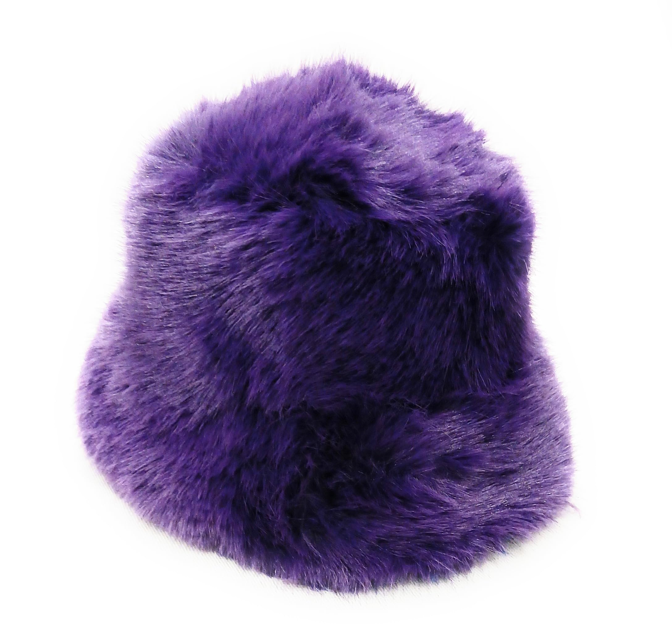 New Super Fluffy Cossack Style Soft Fleecy Faux Fur Bucket hat - Womens Winter Hats (UK, Alpha, One Size, Purple)