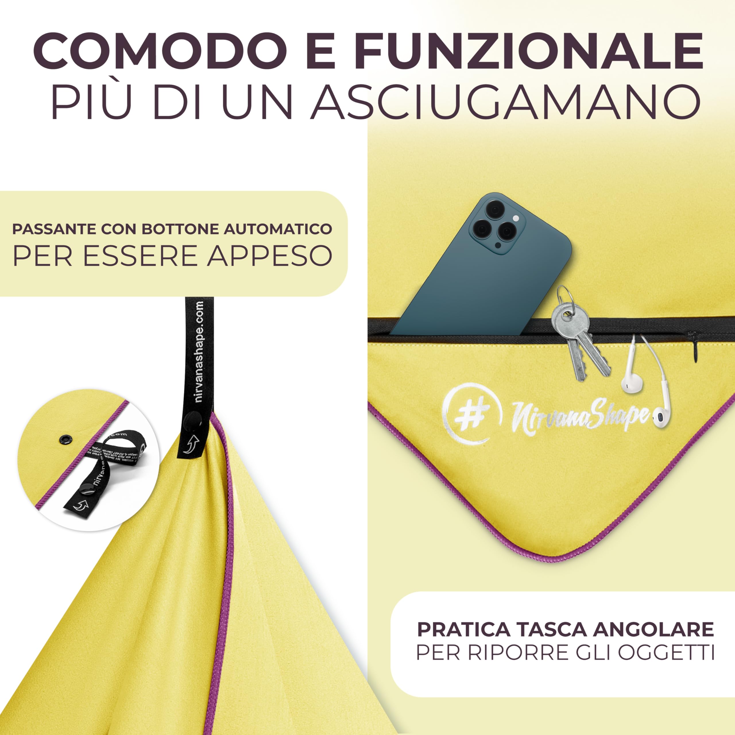 NirvanaShape Microfibra - Asciugamano da Viaggio, per Spiaggia e Fitness, M 120 x 60 cm