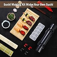 Vista 4 de Juego Deluxe de Fabricación de Sushi 25-en-1 con Bazooka, Rodillo, Estera de Bambú, Cuchillo, Bandeja para Salsa, Plato Japonés de Sashimi de Bambú