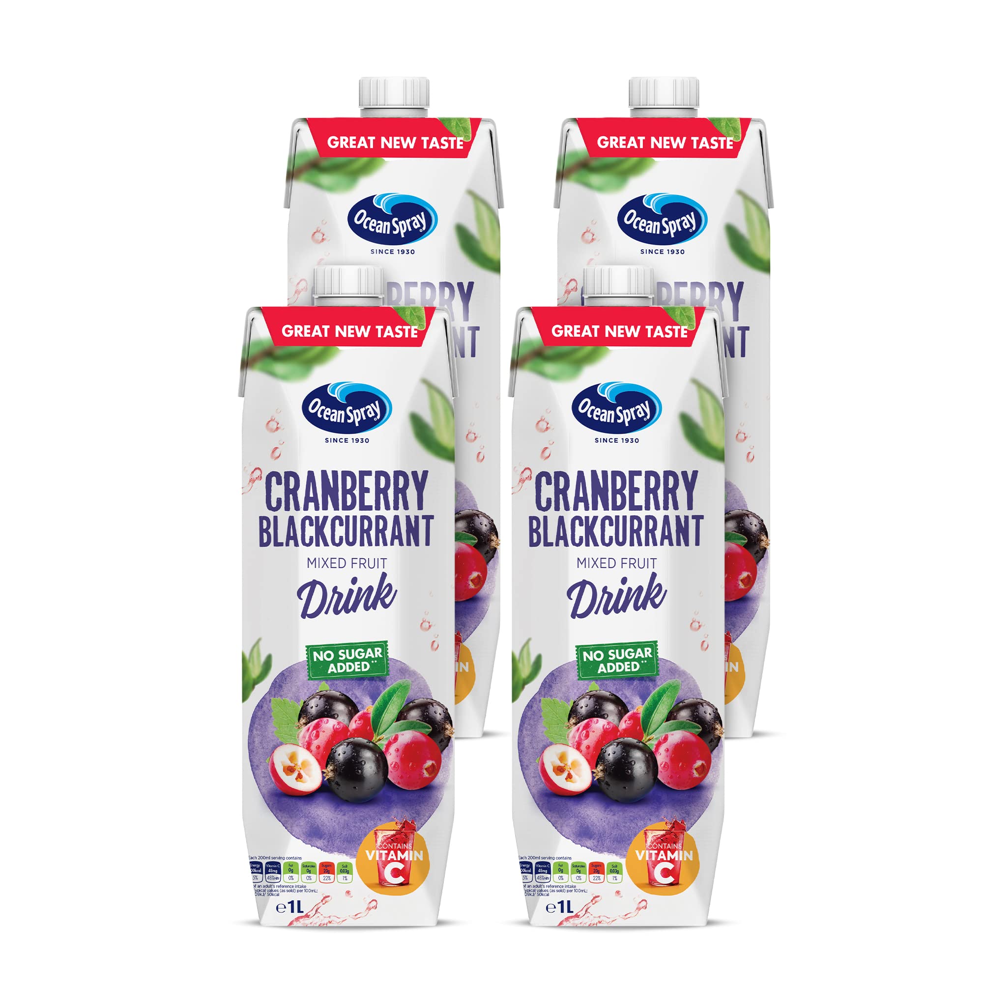Cranberry Blackcurrant Mixed Fruit Drink No Sugar Added, 1 Litre (Pack of 4)