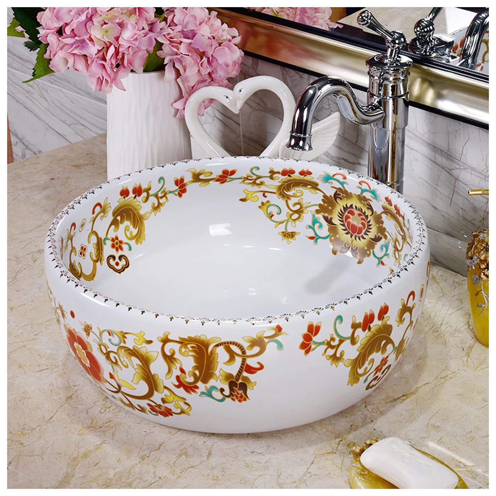 Gljtuo Vessel Sinks, Bathroom Sink Vanity Top Modern Above Counter Bathroom Vanity Bowl Vessel Sink Round For Bathroom 40X15cm
