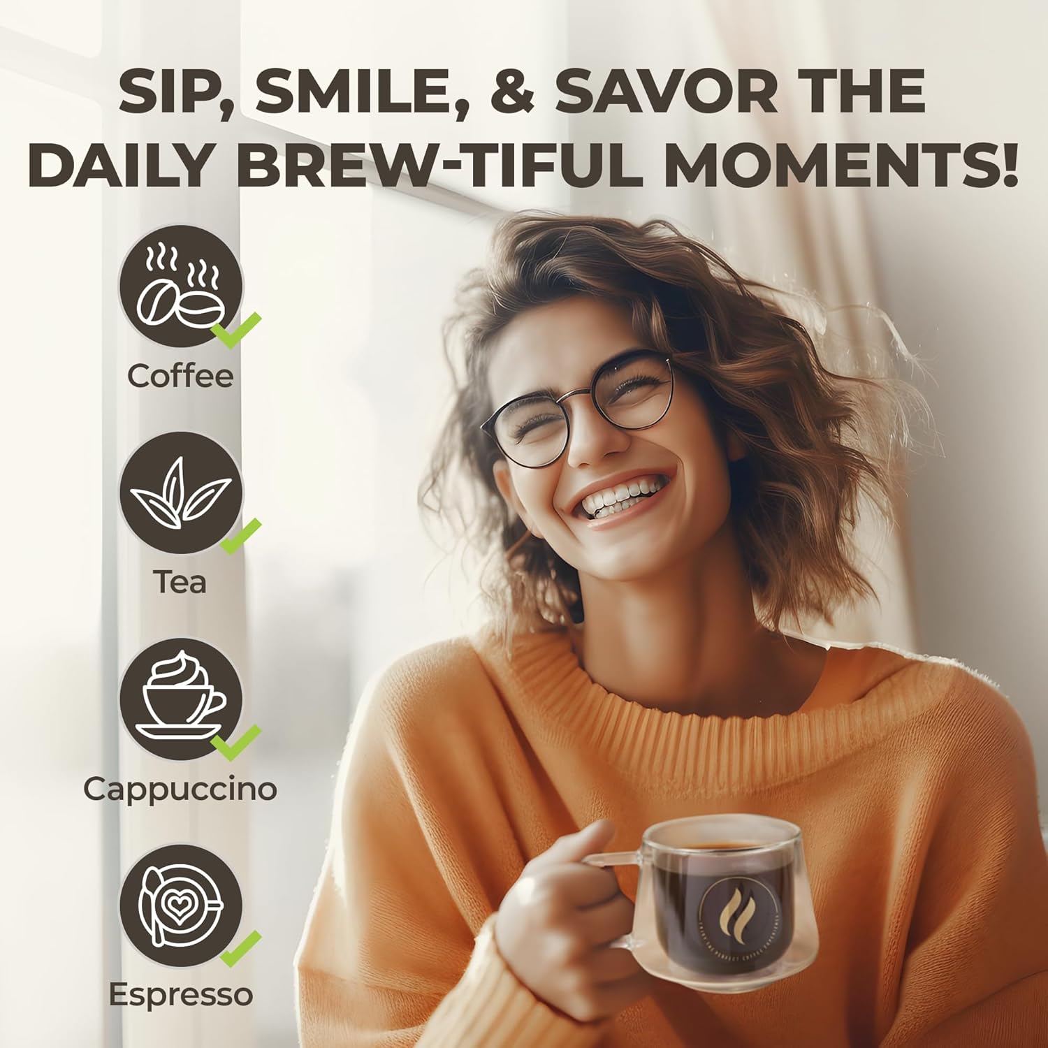 GLORAMA Double Walled Glass Coffee Mugs - 10oz Coffee Mugs for Tea, Espresso, & Cappuccino - Freezer & Microwave Safe Coffee Mugs Set of 2 - Image 4