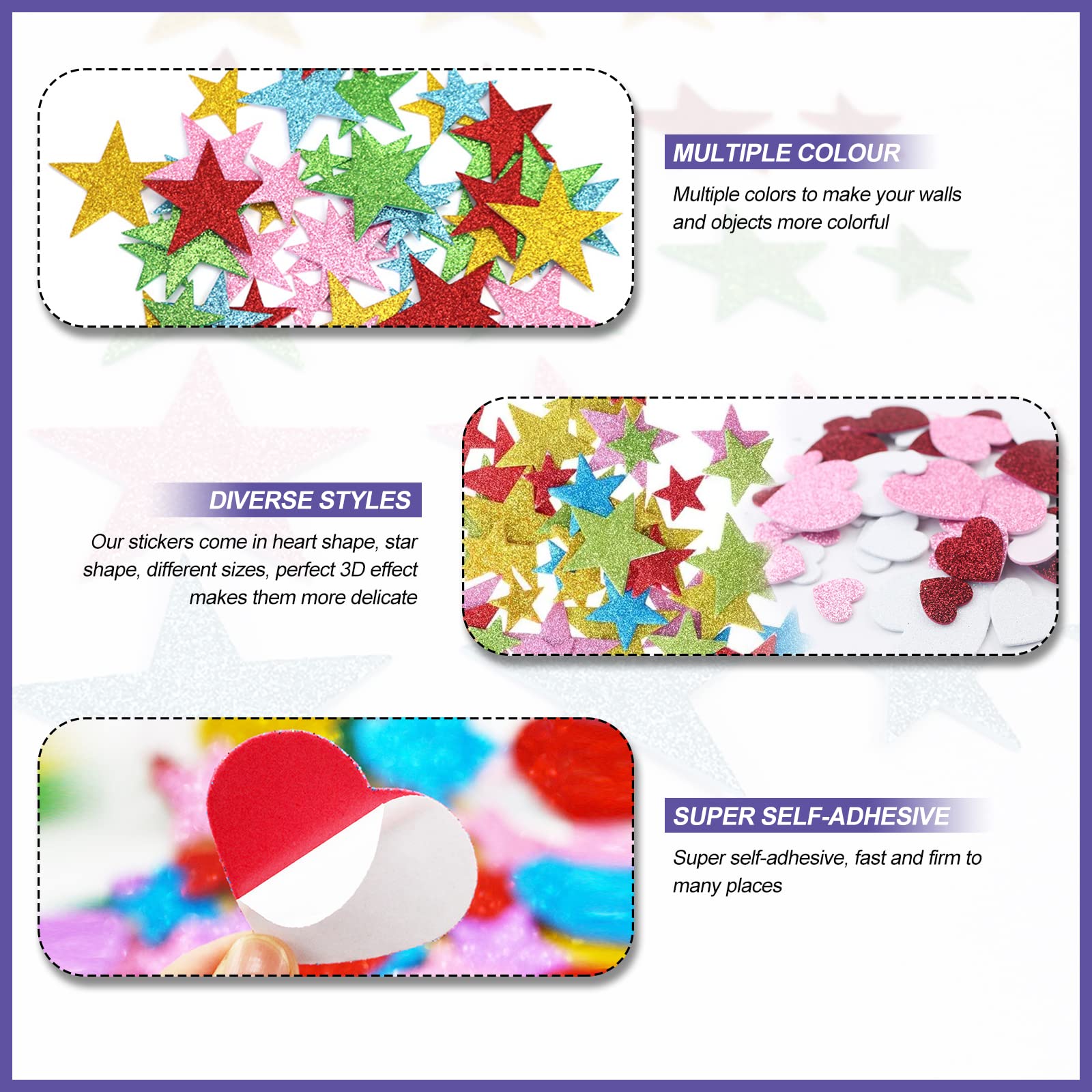 Lot De 300 Autocollants En Mousse à Paillettes Colorées Pour Décoration