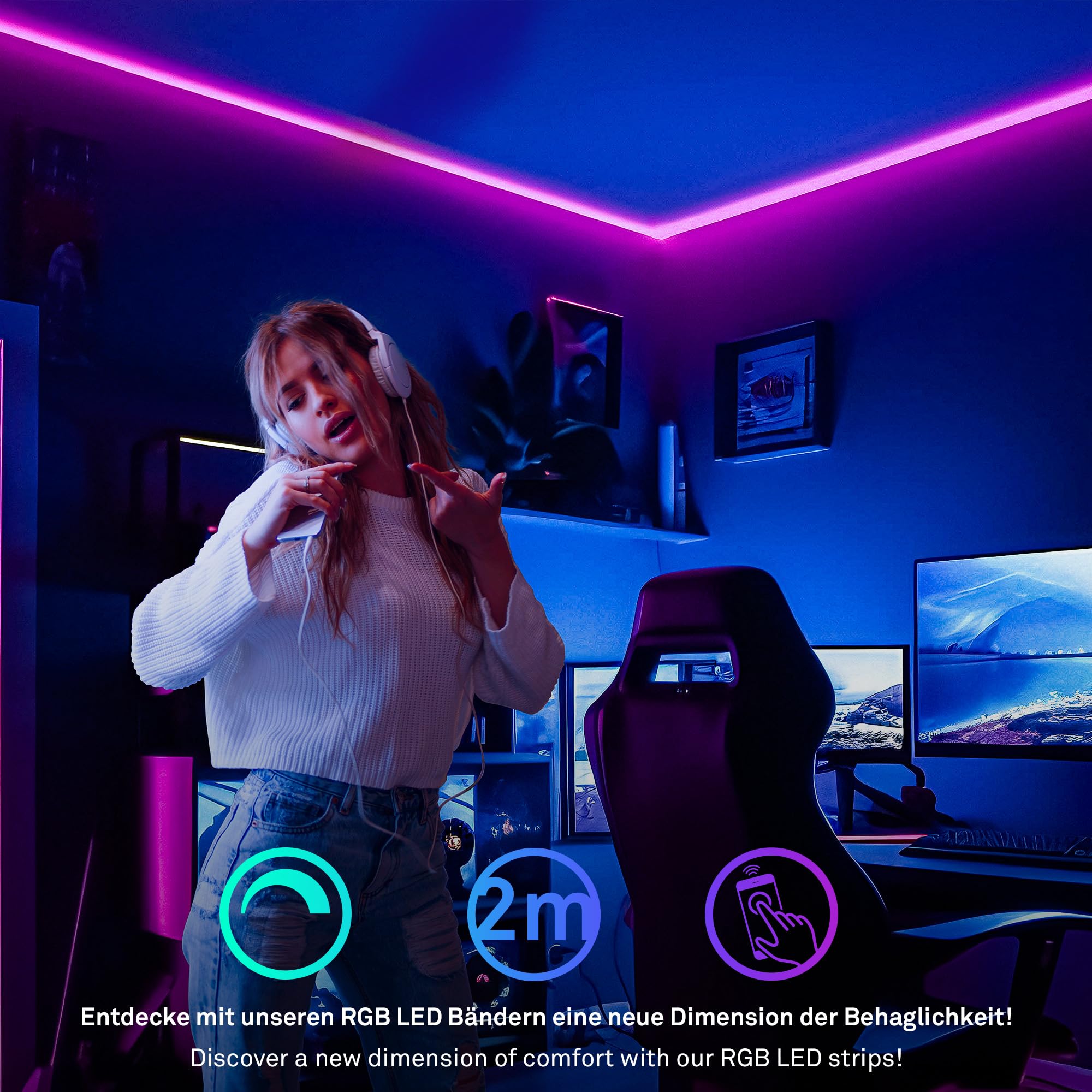 BRILONER - Pimp your Stripe Starter Set Striscia LED da 2 m, controllo vocale tramite app, cavo da 3 m, RGBW colorato, accorciabile, autoadesiva, led striscia, led da gaming, retroilluminazione led tv