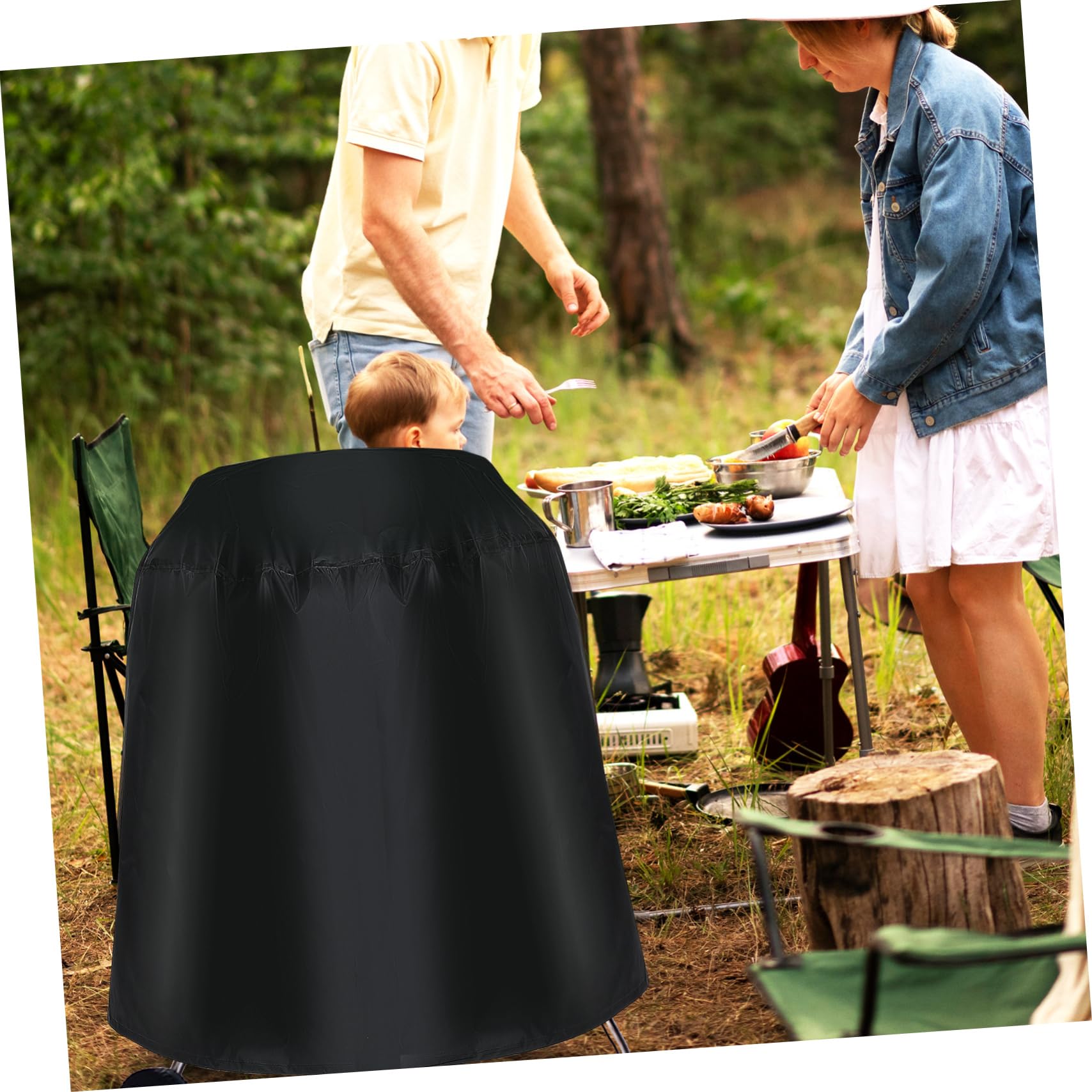 Happyyami Funda para Barbacoa Exterior Redonda, de Fibra de Poliéster, Negra, Resistente Lluvia Sol, Adecuado para Fuego y Parrillas de Carbón