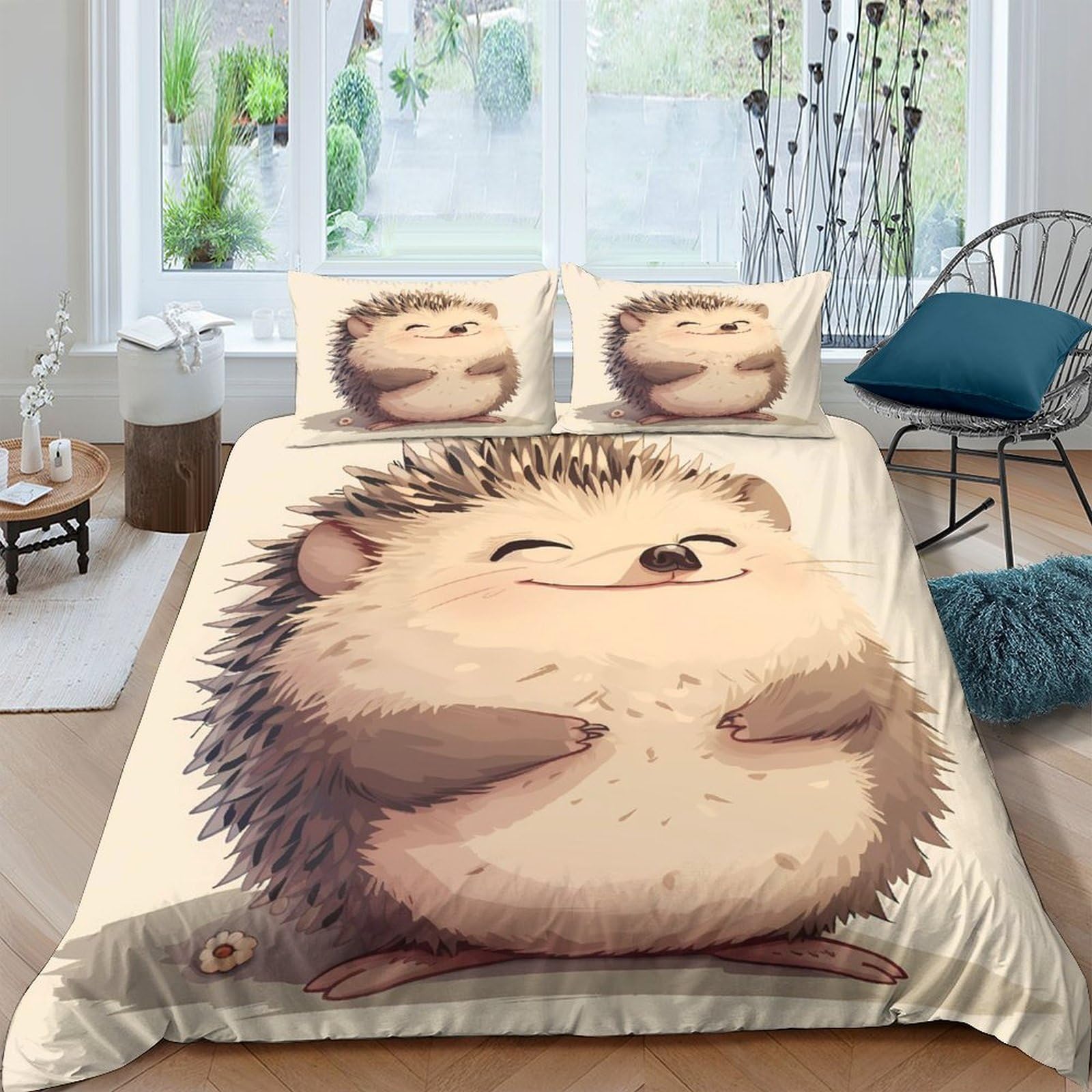 Ctjqhvkz Style-10 3D Printed Cute Hedgehog Fitted Sheet Microfiber Soft Beige Cartoon Animal Bed Cover For Bedroom Dorm Mattress Protection Decor Single（135X200cm）