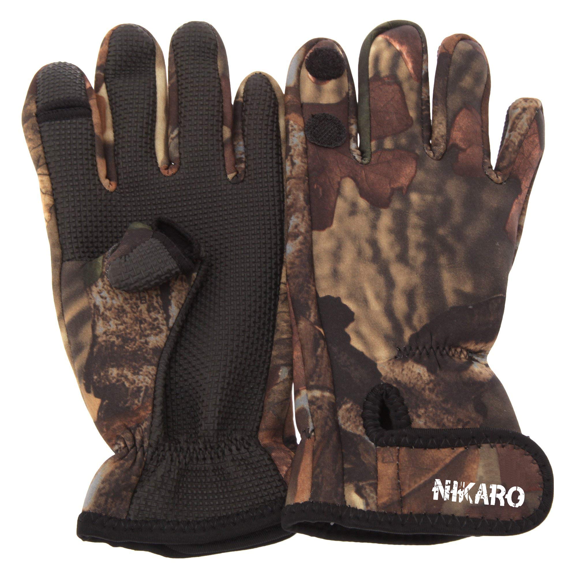 Nikaro Neoprene Camo Glove for Paintballing Fishing Photographing Outdoor Activities (L), Green Camo - Image 3
