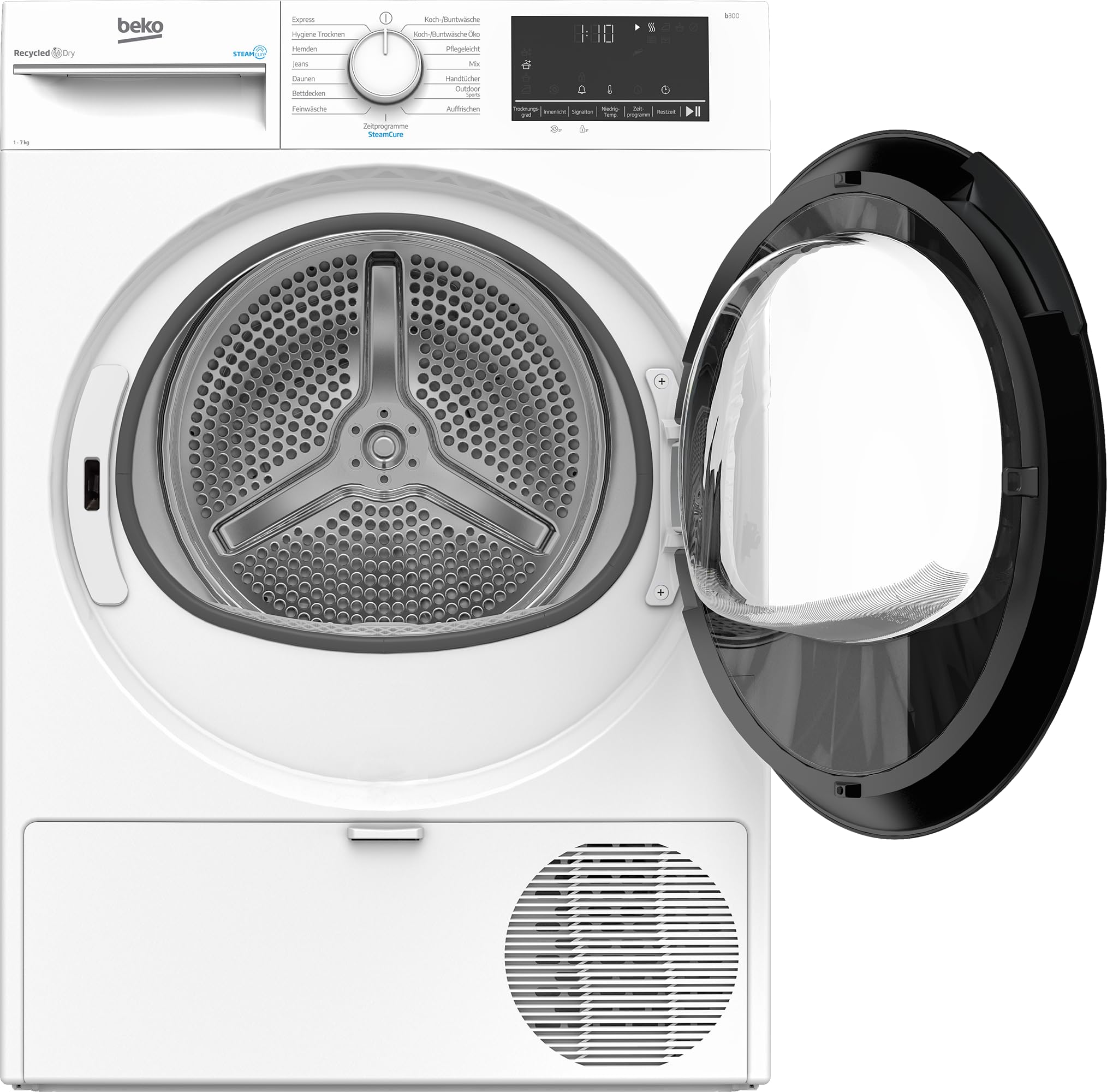 Beko B3T41239A Trockner, 7 kg, Wärmepumpentrockner, Dampffunktion, Knitterschutz, Sensortrocknung, AquaWave Schontrommel, 15 Programme, extra schlank (54,3 cm tief), Weiß