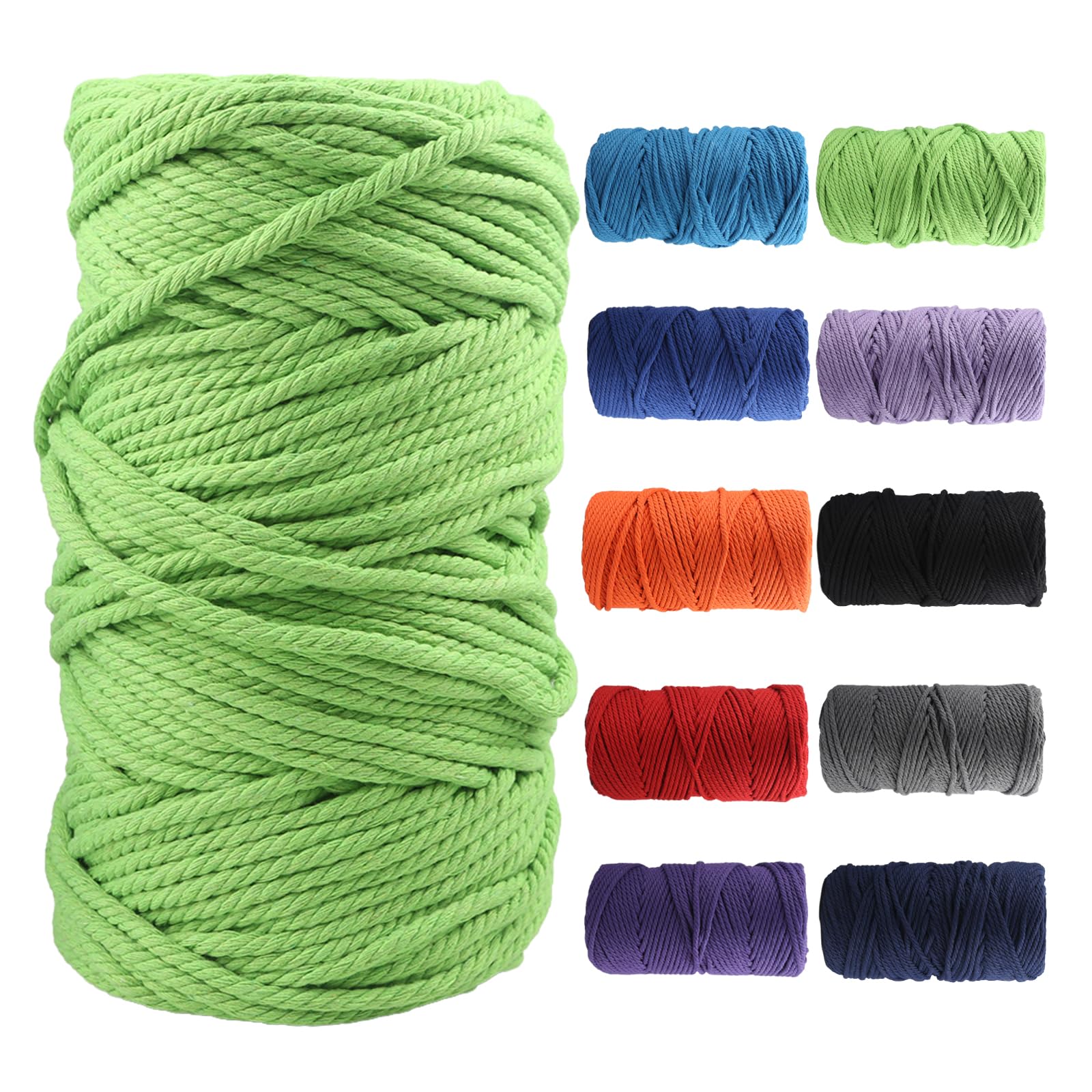 Macrame Cotton Cord 5mm×100m, Soft 4 Strand Twisted Natural Cotton for Handmade Wall Hanging, DIY, Craft Making, Knitting, Plant Hangers, Decorative Projects (Apple Green)