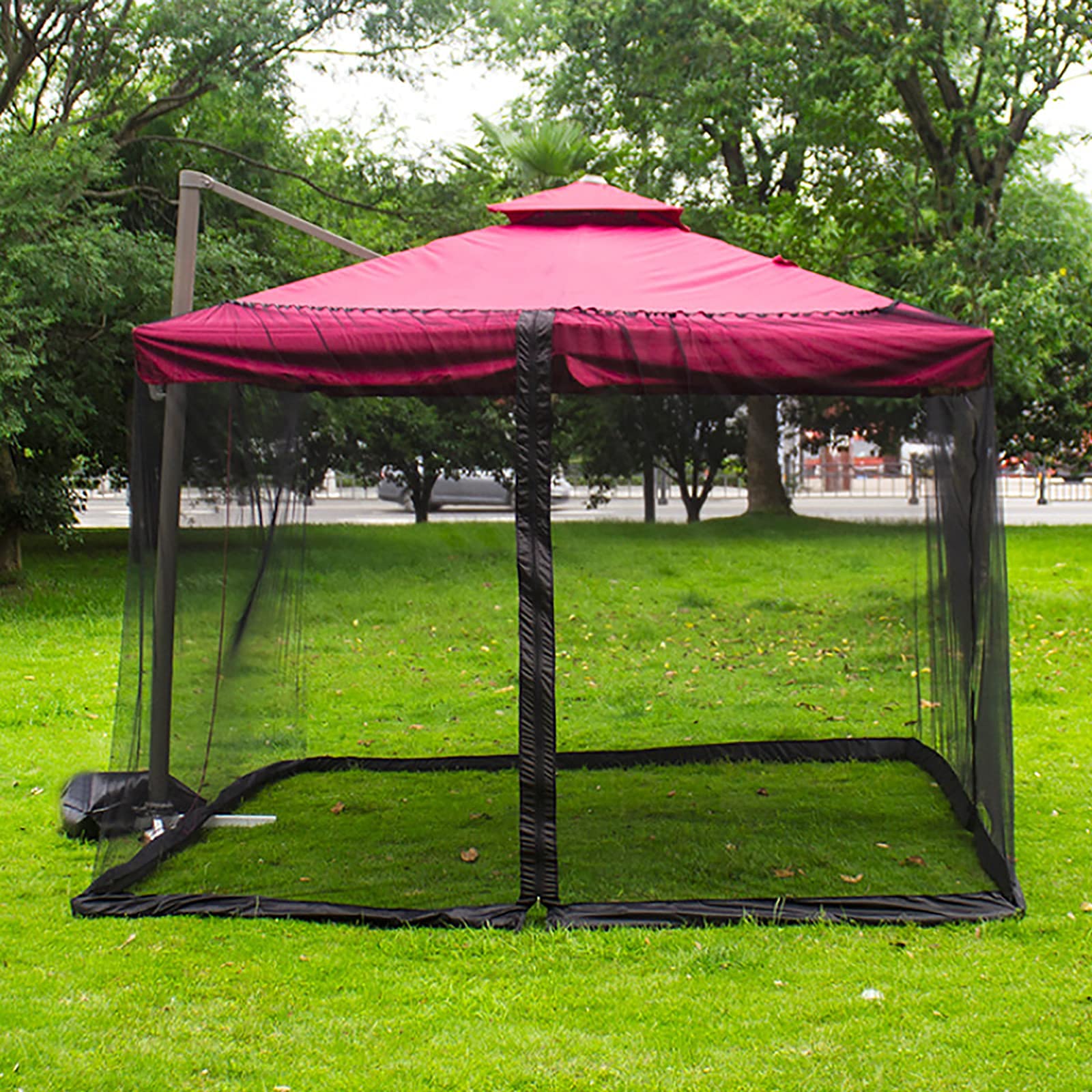 Ombrellone da giardino con zanzariera, con porta con cerniera, copertura in rete di poliestere per esterni, giardino, cortile, campeggio, adatto per gazebo