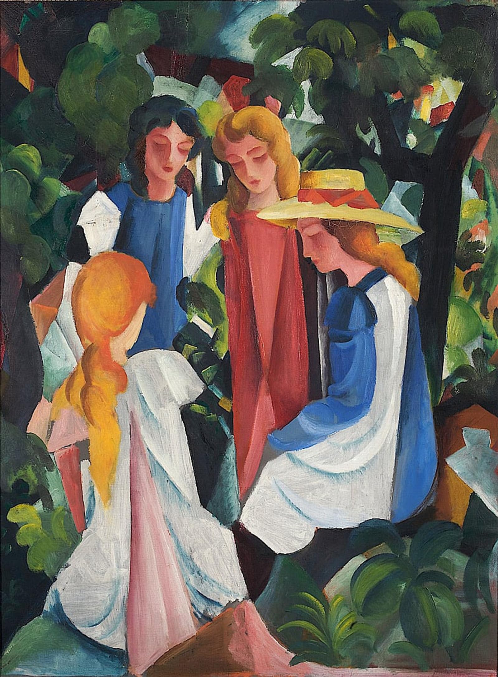 POSTERIIk Famous Animal Posters Vintage Picture Four Girls by August Macke Modern Wall Decor for Home Decor 60x90cm