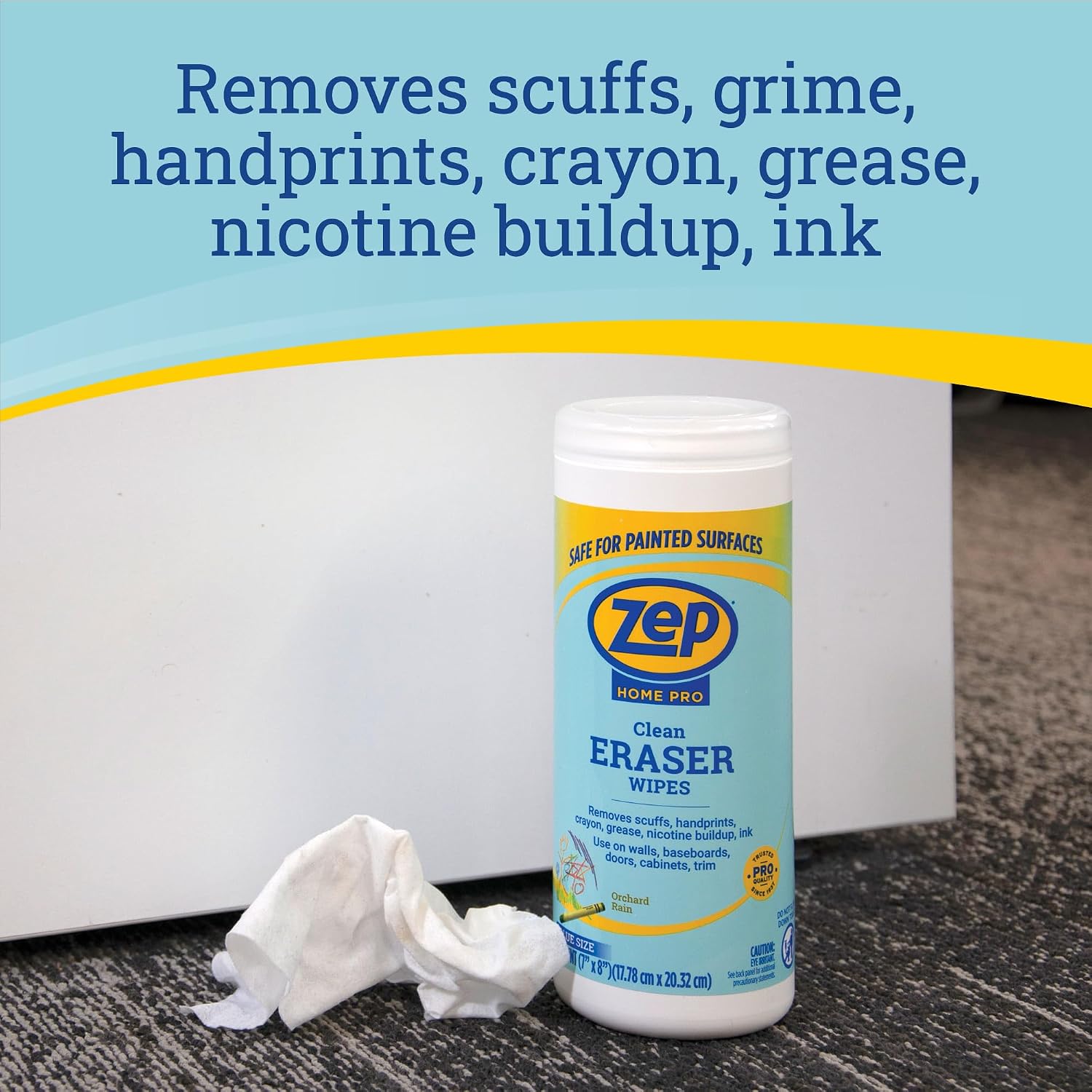 Zep Home Pro Clean Eraser Wipes 50 count- R59112- Removes Scuffs, Handprints, Crayon, Greese for use on Walls, Baseboards, Doors, Cabinets and Trim