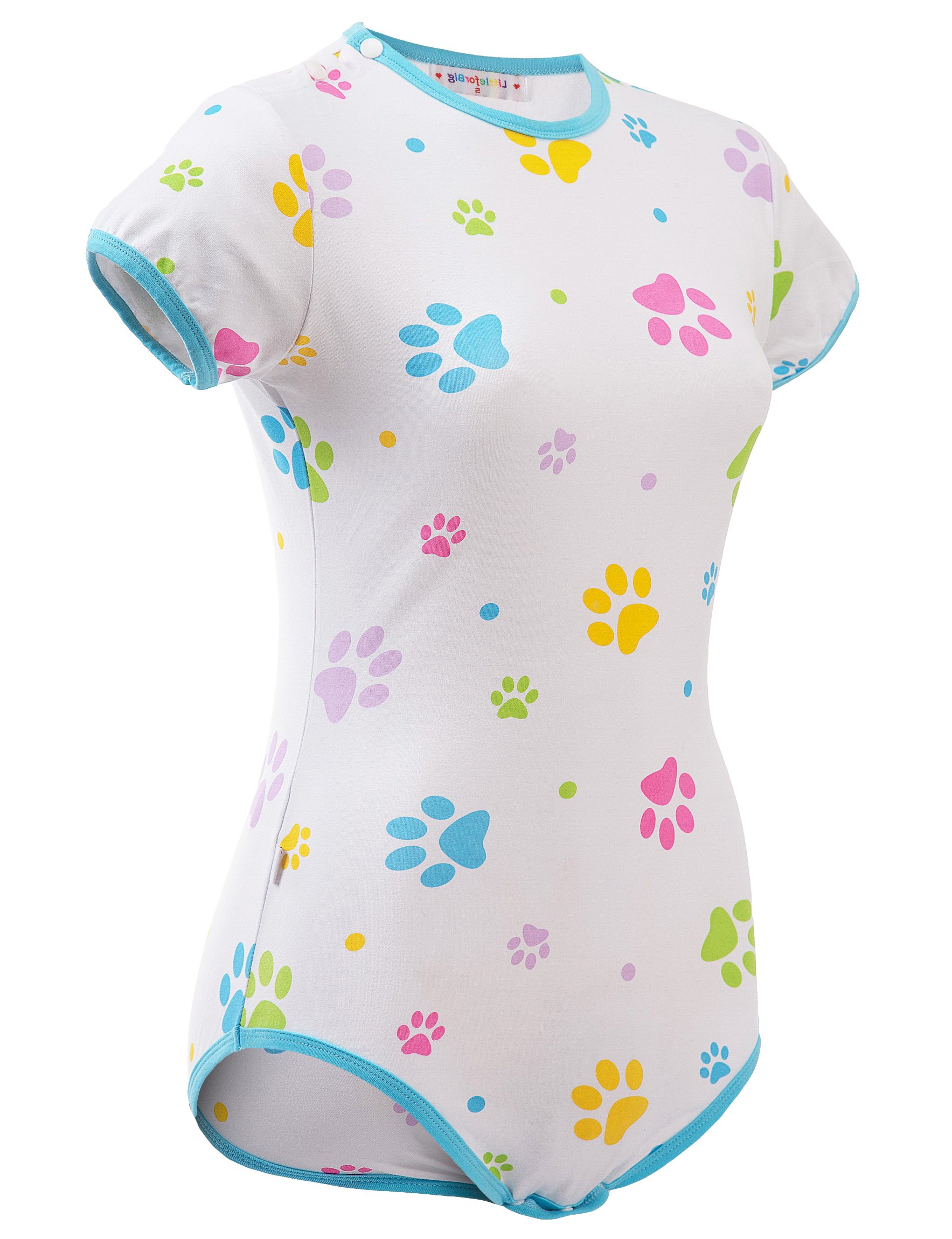 LittleForBig Bebé Adulto Amante del Pañal (ABDL) Mono Botón Entrepierna Onesie-Pata de bebé Onesie