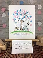 Vista 4 de Footballs or Pom Poms Gender Reveal Party Fingerprint Tree with Jungle Animals