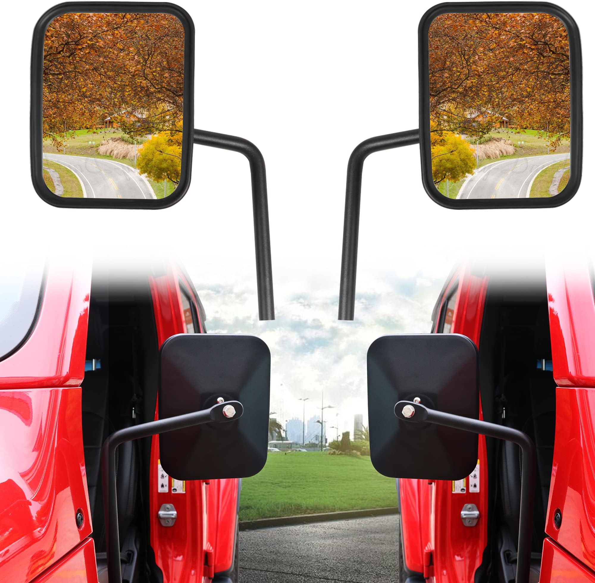Doors Off Mirror for Jeep Wrangler, Aluminum Rectangular Off-road Mirrors Manual Side View Mirror for 2007-2023 Jeep Wrangler JL, JK & Gladiator JT, Anti-Vibration, No rust, 1 Pair