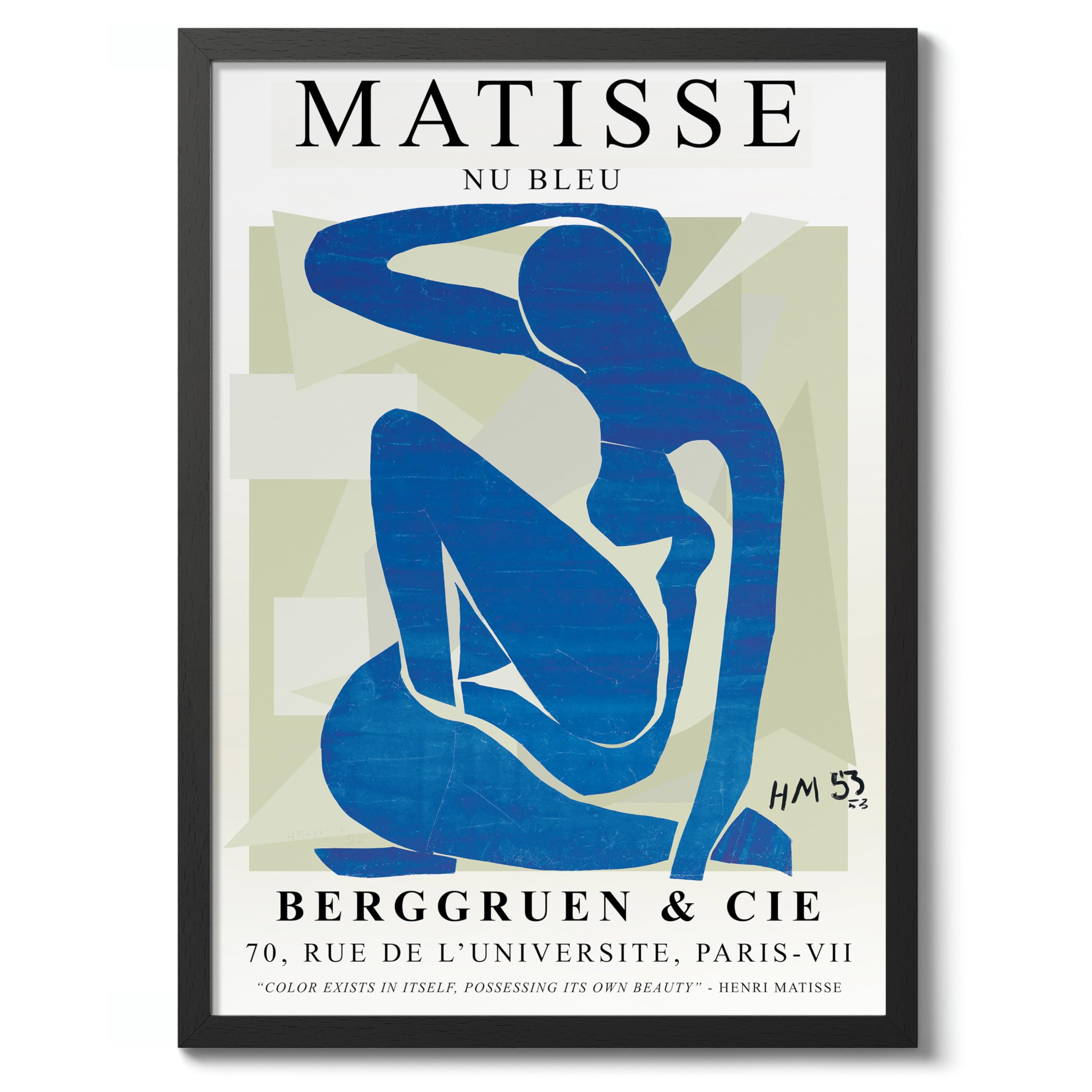 Nu Bleu Henri Matisse Poster, Modern Art Exhibition Print, Abstract Boho Wall Art, Home Decor Design And Decoration, A3 (Black Frame) - 42x29.7cm — image 1