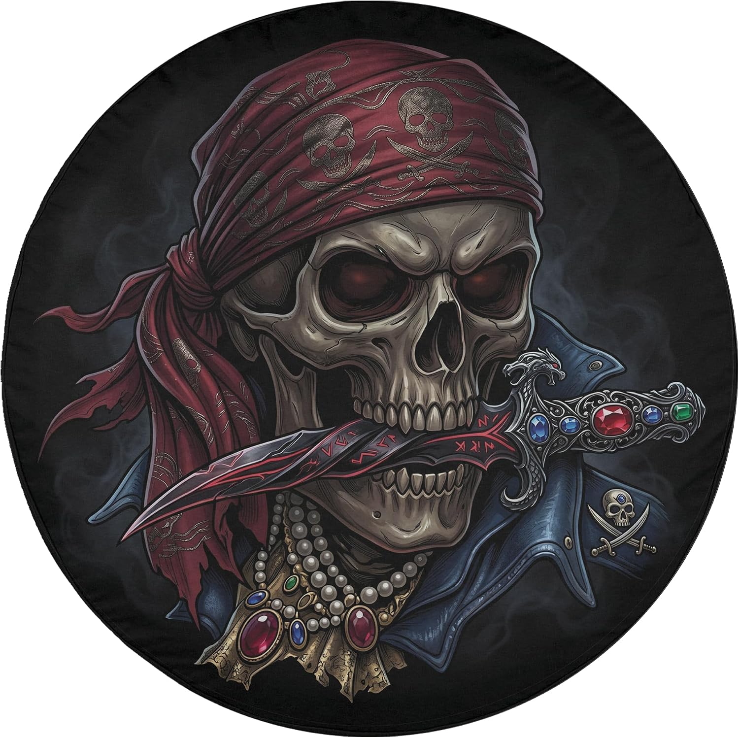 Pirate Skull Spare Tire Cover with/Without Backup Camera Hole, Dark Buccaneer Skeleton Wheel Cover