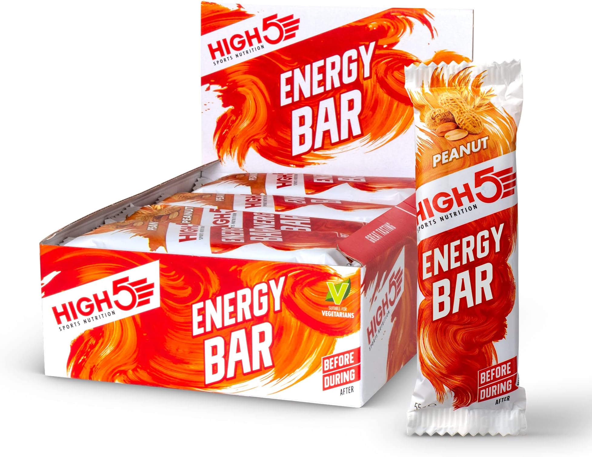 HIGH5 Energy Bars - High Carb Energy Bars for Running, Cycling & Hiking - Vegan Oat Bars with Real Fruits - Healthy Snacks for Adults - Snack Bars Multipack for Training & Racing (12x55g, Peanut)
