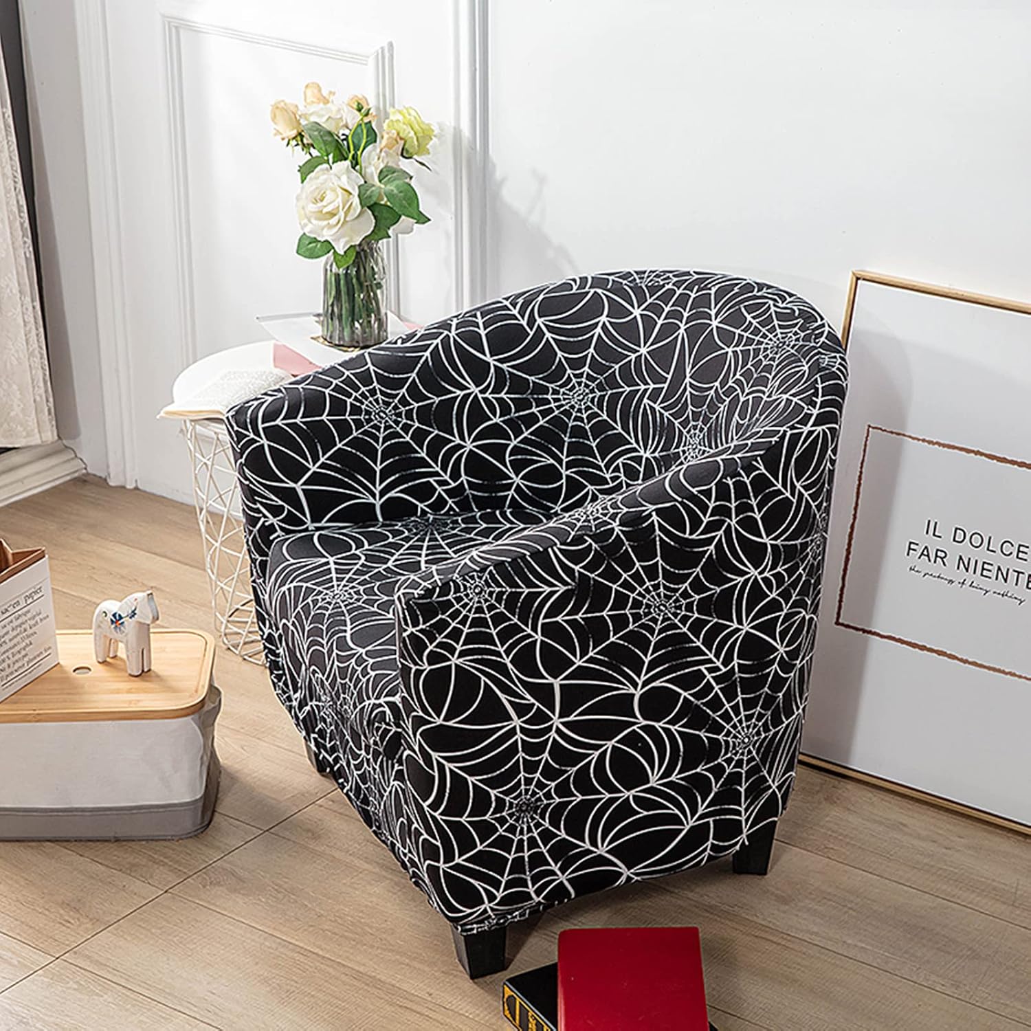 2 Piece Club Chair Slipcover Printed Tub Chair Slipcover Stretch Armchair Cover Sofa Cover Printed Round Barrel Swivel Chair Covers Couch Covers with Elastic Bottom for Bar Living Room,25