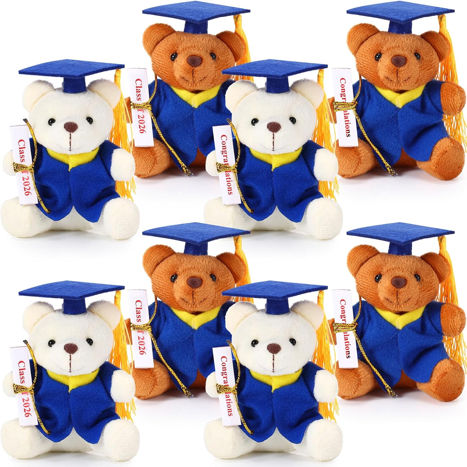 8 Pcs Mini Graduation Bear Stuffed Animals 4.7 Inch Tiny Plush Bear with Diploma and Hat for 2026 Graduation DIY Present Graduation Ceremony Party Decor Congratulation Gifts(Blue Cap)