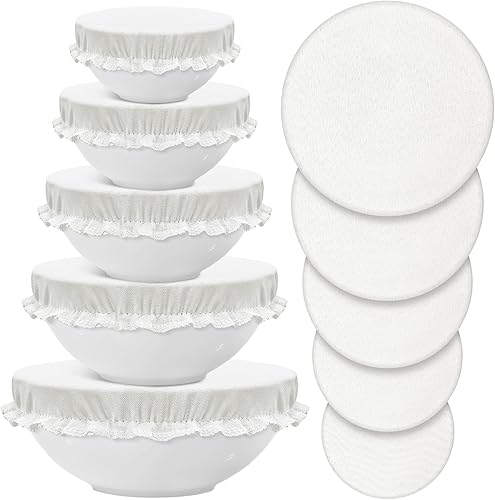 Miniatura 34 de Patelai 10 Pzs Cubiertas Reutilizables para Tazones en 5 Tamaños Tela Elástica de Tela Cubiertas Elásticas para Tazones de Almacenamiento de