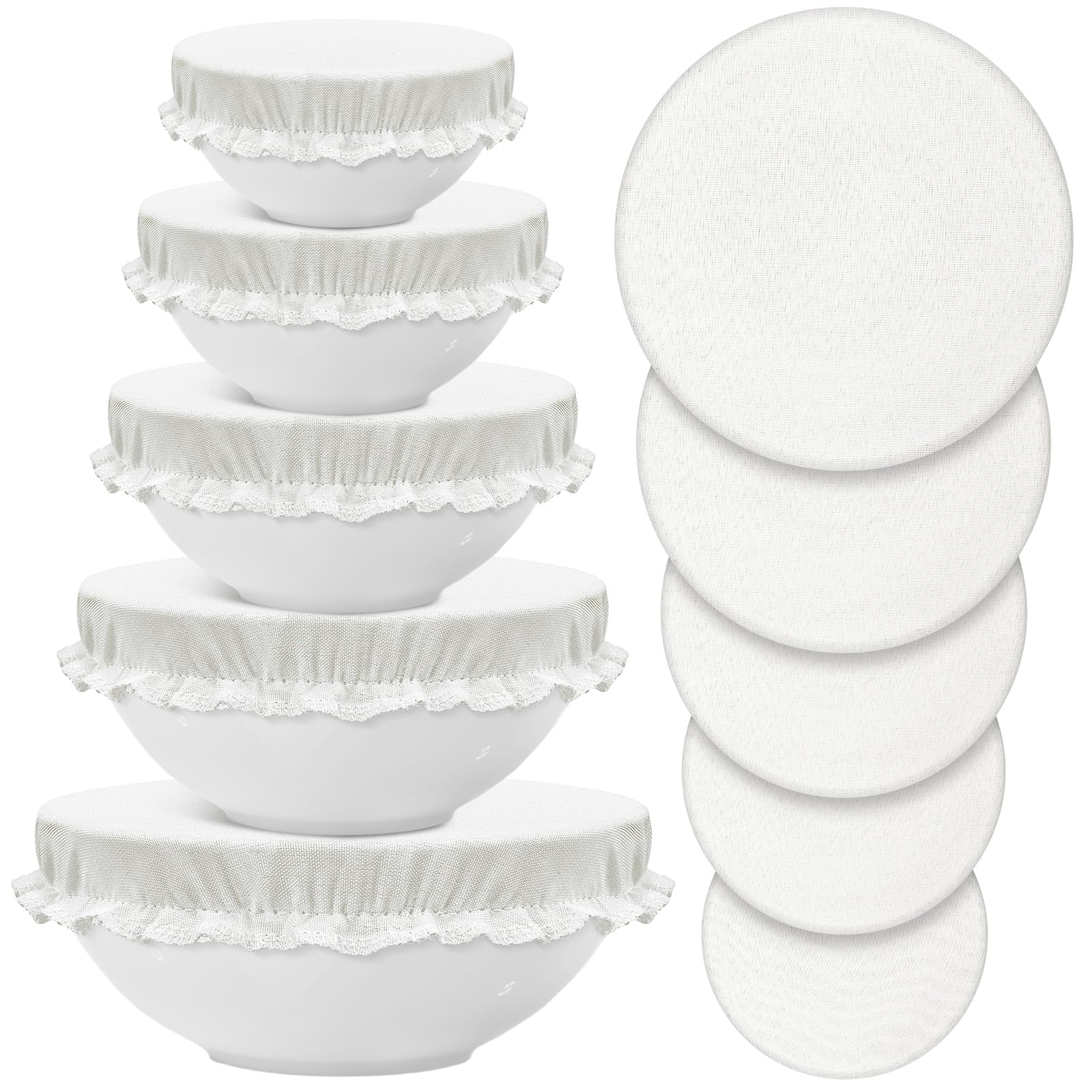 Patelai 10 Pcs Bowl Covers Reusable in 5 Size Fabric Stretch Dish Covers