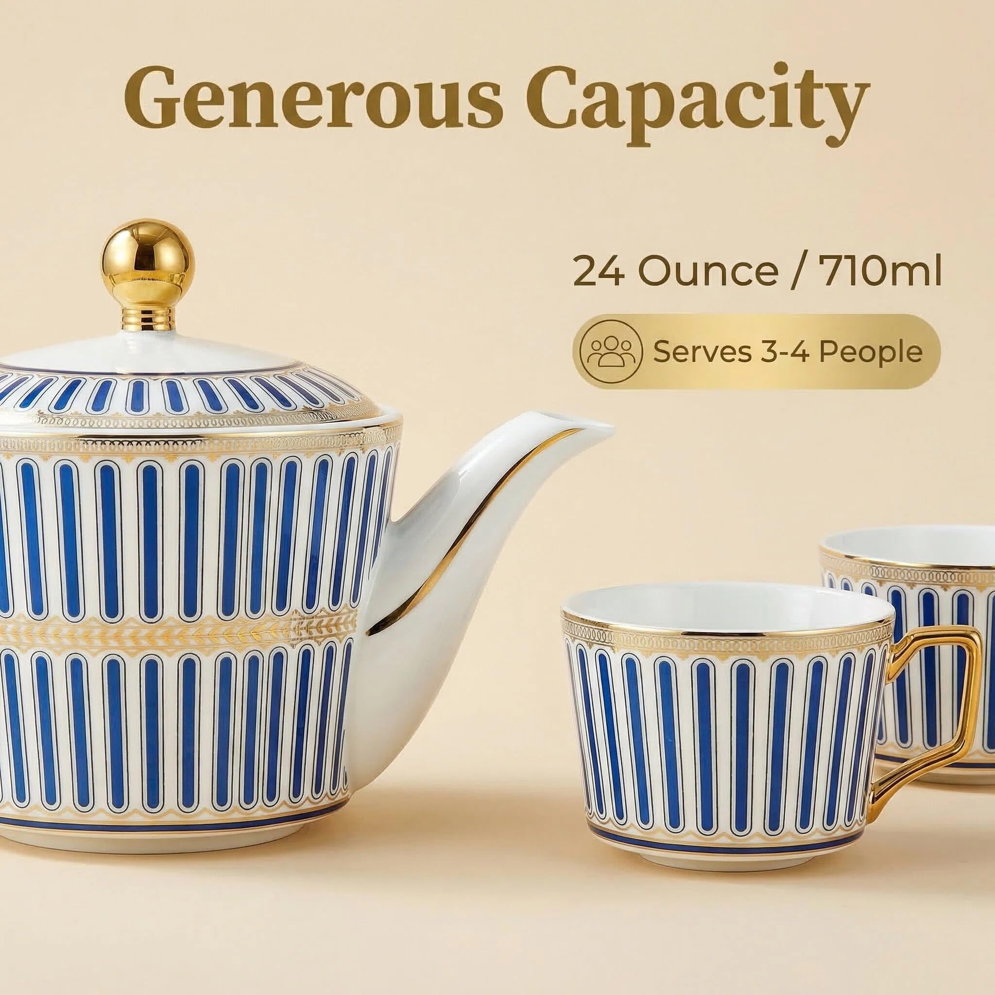 Teiera reale, teiera in ceramica in stile europeo, teiera fiorita e foglia sciolta - 24 oz, infusore rimovibile in acciaio inox…