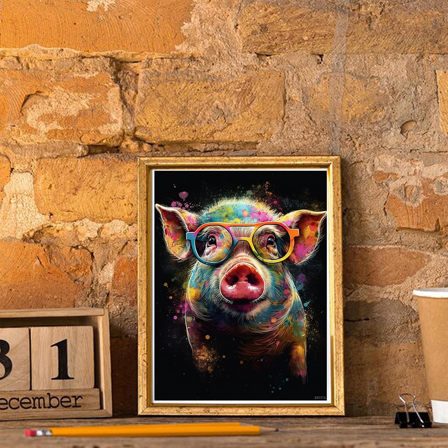 BRTITA Diamond Art Painting Pig Smart Pig with Night Glasses Kit for Adults Diamond Art Painting by Number Kits Gem Art Wall Home Decor 12x16in / 30x40cm image 3