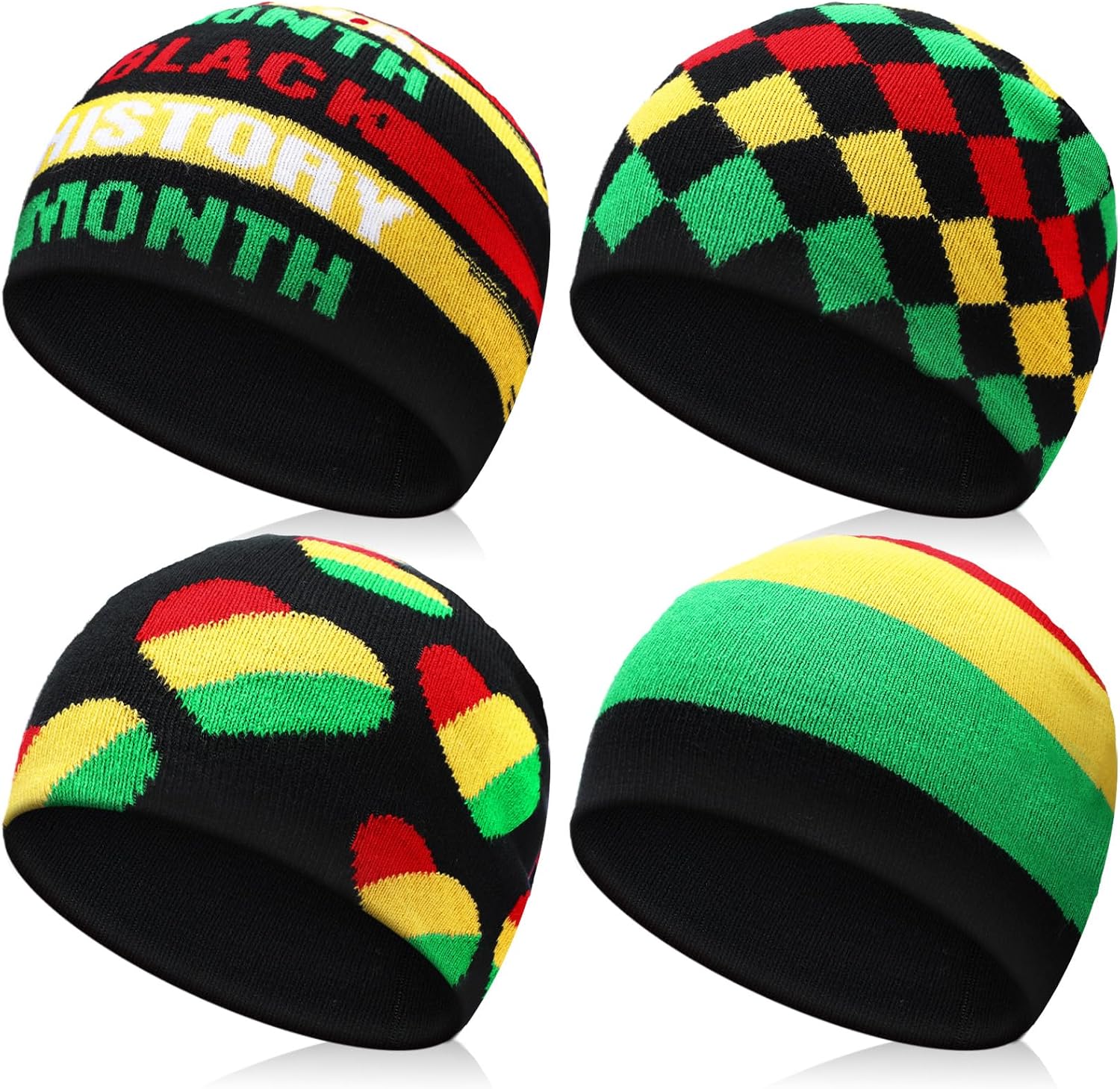 Mepase 4 Pcs Black History Month Beanie Hat for Men Women Knit Casual Classic Warm Hats Winter Cap for African Black History Month American