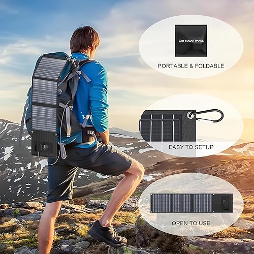 Miniatura 7 de Enginstar Panel solar portátil de 22 W para estación de energía, cargador solar para generador solar, panel solar plegable para camping, viajes de