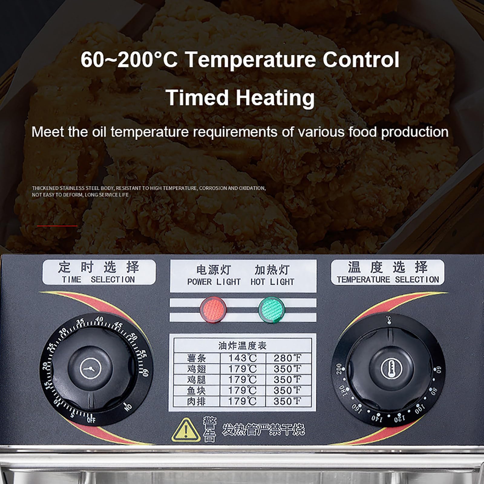 Friggitrice Elettrica Da Banco In Acciaio Inossidabile Da 20 Litri Con 2 Cestelli E Coperchi Per Patatine Per Ristorante, Domestica,Temperatura Regolabile (60-200 ℃) + Temporizzazione (0-60 Minuti)