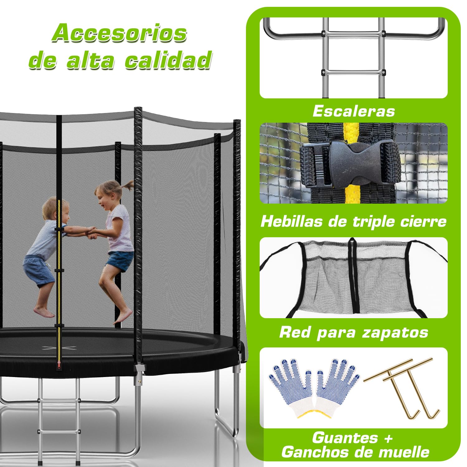 TRIUMPHKEY Cama Elástica Exterior para Niños Ø 183/228/305/366/427 cm, Trampolín de Jardín, Juego Completo con Red de Seguridad, Escalera, Cubierta de Borde, Capacidad de Carga 50-150 kg