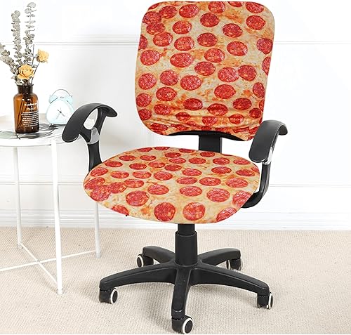 Miniatura 3 de Funda para silla de oficina con estampado de pizza, funda elástica universal para silla de computadora, extraíble y lavable, diseño dividido para un