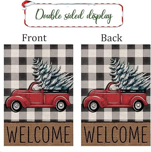 Miniatura 6 de Bandera de bienvenida de Navidad para jardín, floral, de doble cara, vertical, rústica, granja, patio, decoración de temporada al aire libre, 12 x