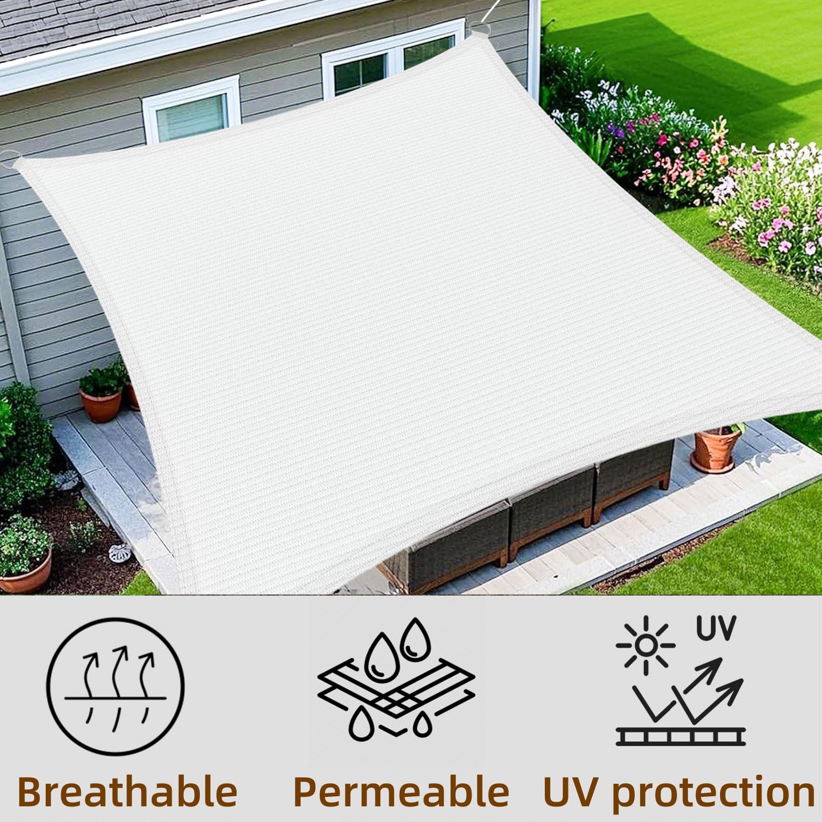 Prostokątny żagiel przeciwsłoneczny, 100 x 160 cm, 95% ochrona przed promieniowaniem UV, HDPE, oddychający baldachim do ogrodu, blokada wiatru, konfigurowalna, osłona przeciwsłoneczna ze sznurkiem