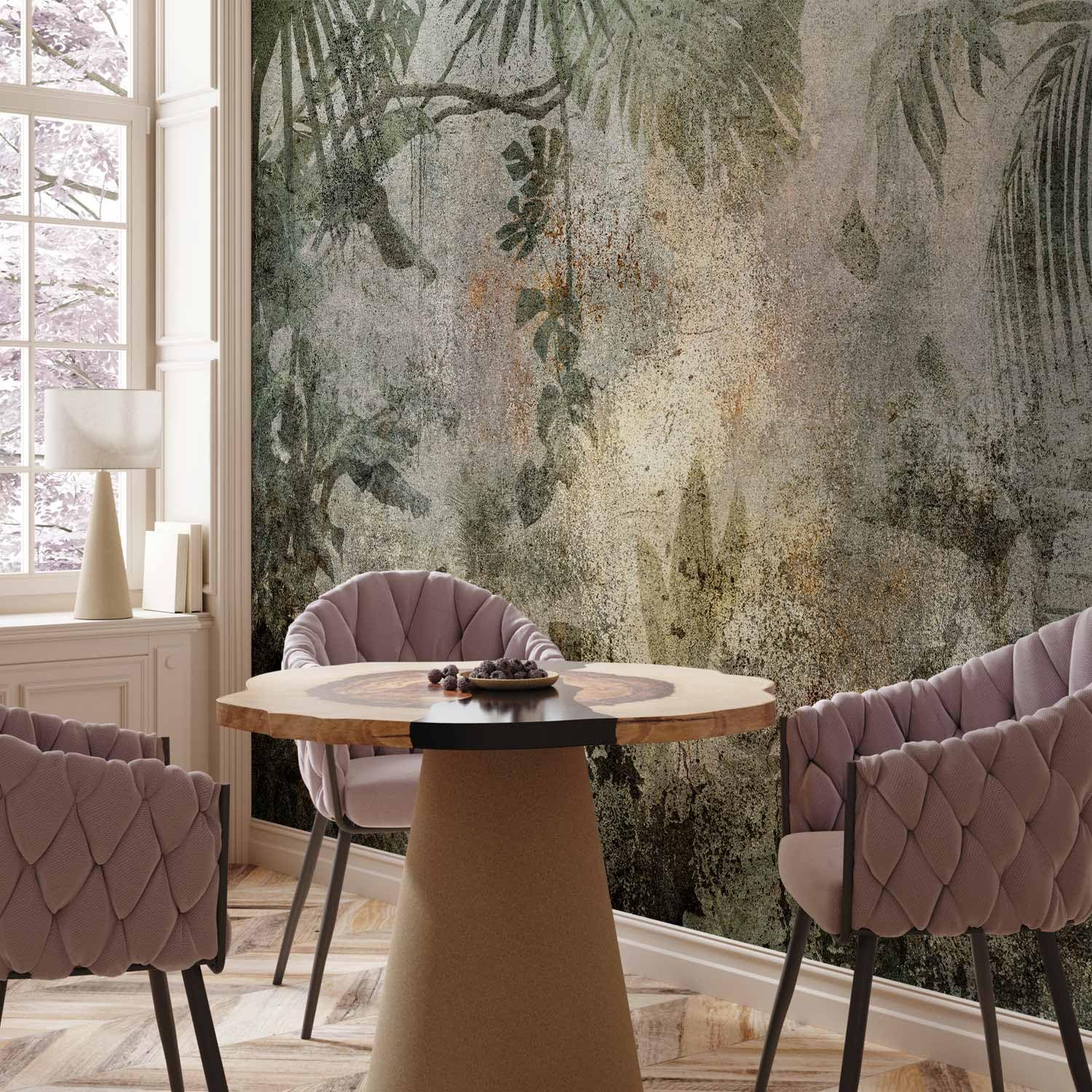 murando Fotomurales autoadhesivos Hojas 343x256 cm Papel Pintado Decoración | Pared Murales Pegatina decorativos adhesivos 3d Fotográfico Naturaleza palmeras Hormigón botánica
