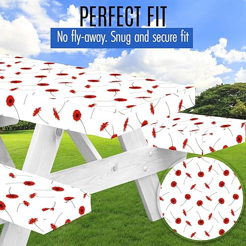 Miniatura 3 de LINPRO Funda de mesa de picnic de alta calidad con fundas de banco, fundas de vinilo ajustables para mesa de picnic con accesorios elásticos de