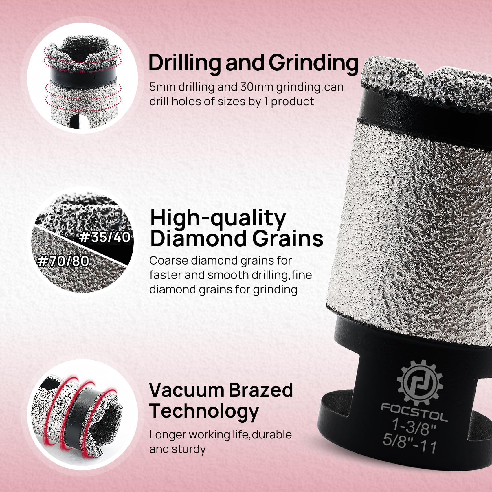Lot De 13 Forets Diamantés FOCSTOL Pour Carrelage - Scies Cloches 6 à 65mm + Fraise à Doigts 20mm + Forets Carbure