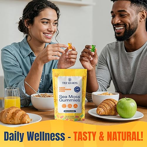 Miniatura 6 de TrueSeaMoss Gomitas de musgo marino con raíz de vejiga y bardana, fórmula vegana para adultos y niños, sabor afrutado, 60 gomitas (la bolsa puede