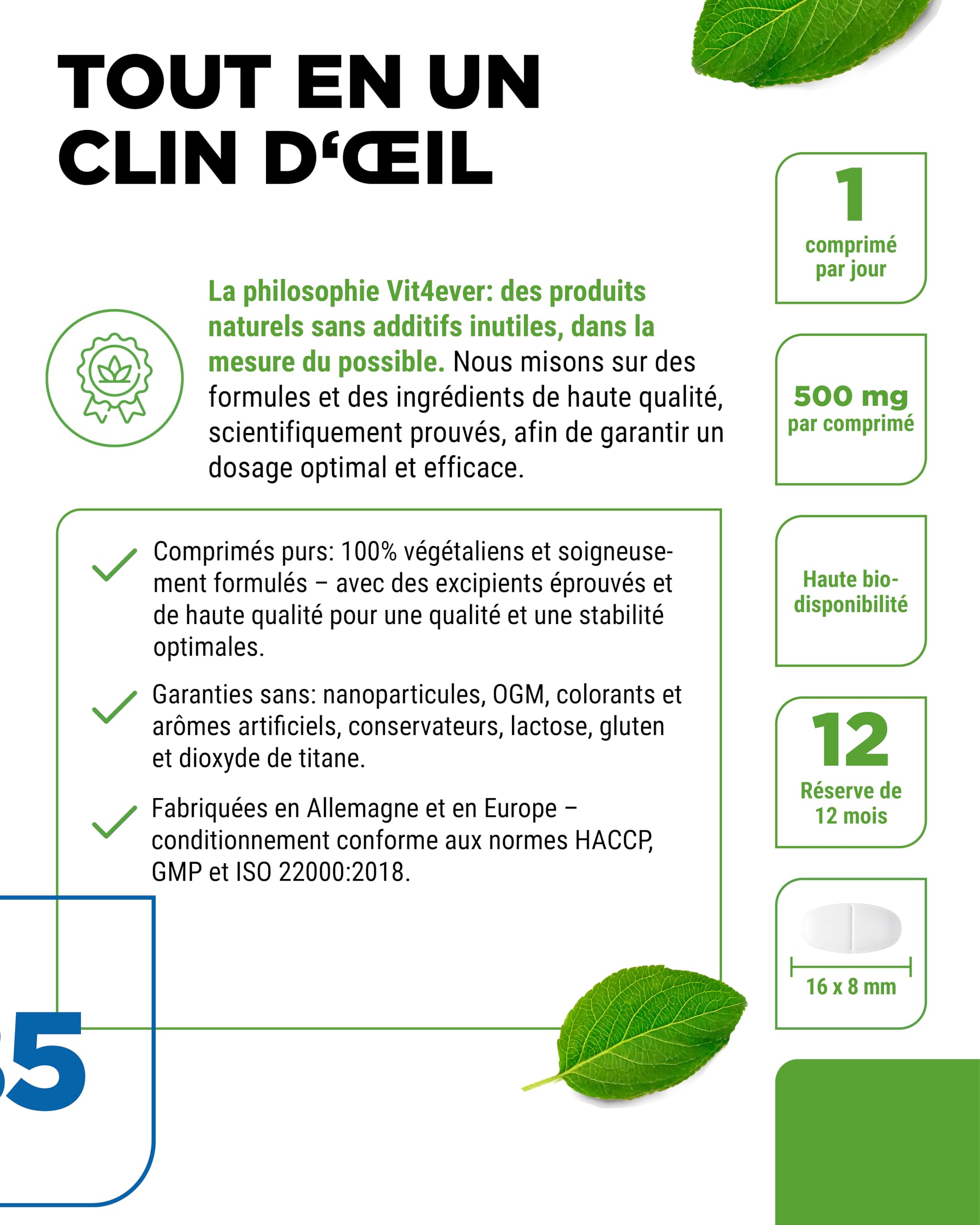 vit4ever Vitamine B5 (Acide Pantothénique) - 500 mg - 365 Comprimés - Réserve 1 An - Hautement Dosé - Sans Additifs Indésirables - Vegan
