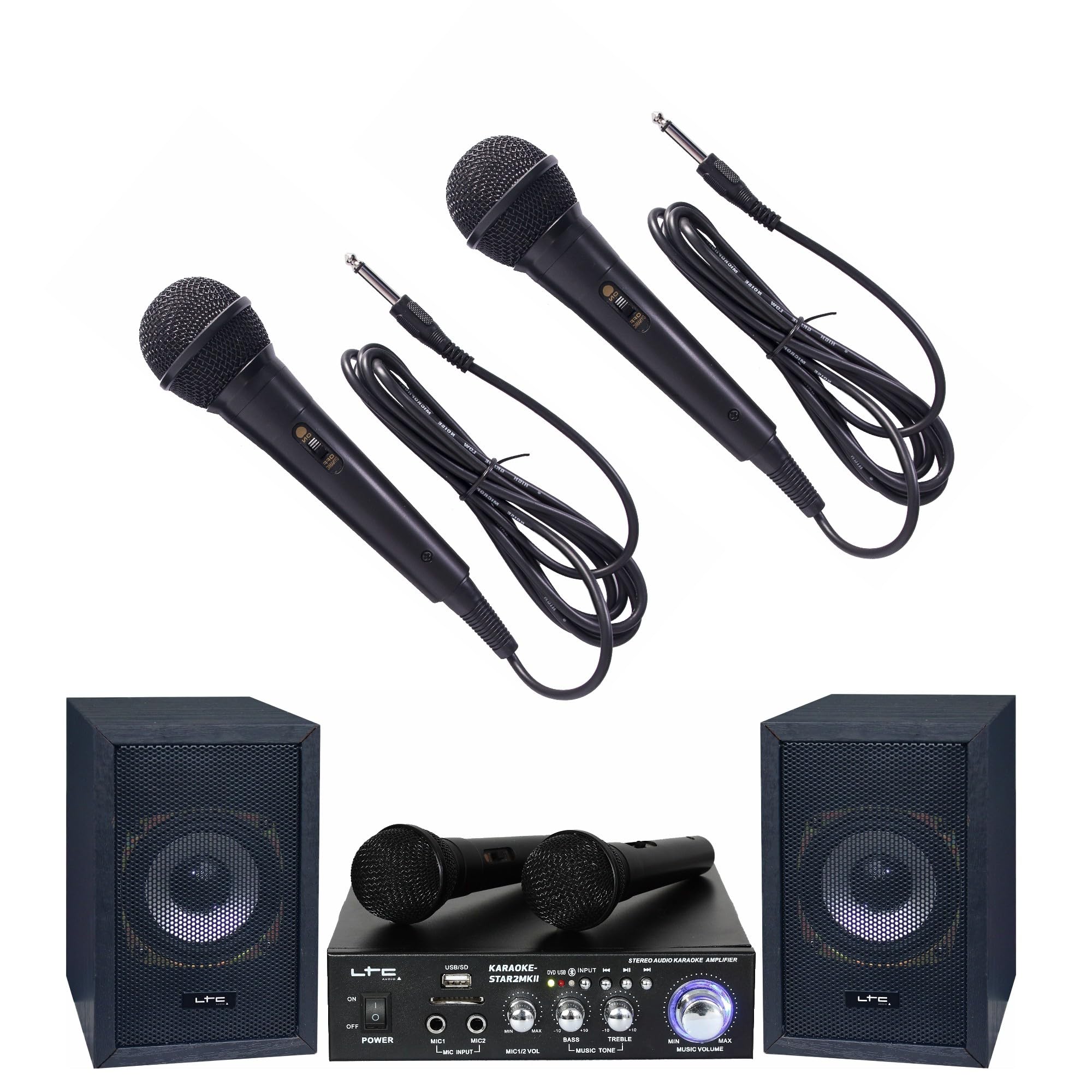Générique Chanson Karaoke Pack LTC KARAOKE-STAR2MKII Enfant - 2 Enceintes 2 Micros 1 Ampli Bluetooth USB SD 100W - Projecteur 2-en-1 par Astro Musique Soirée Fête