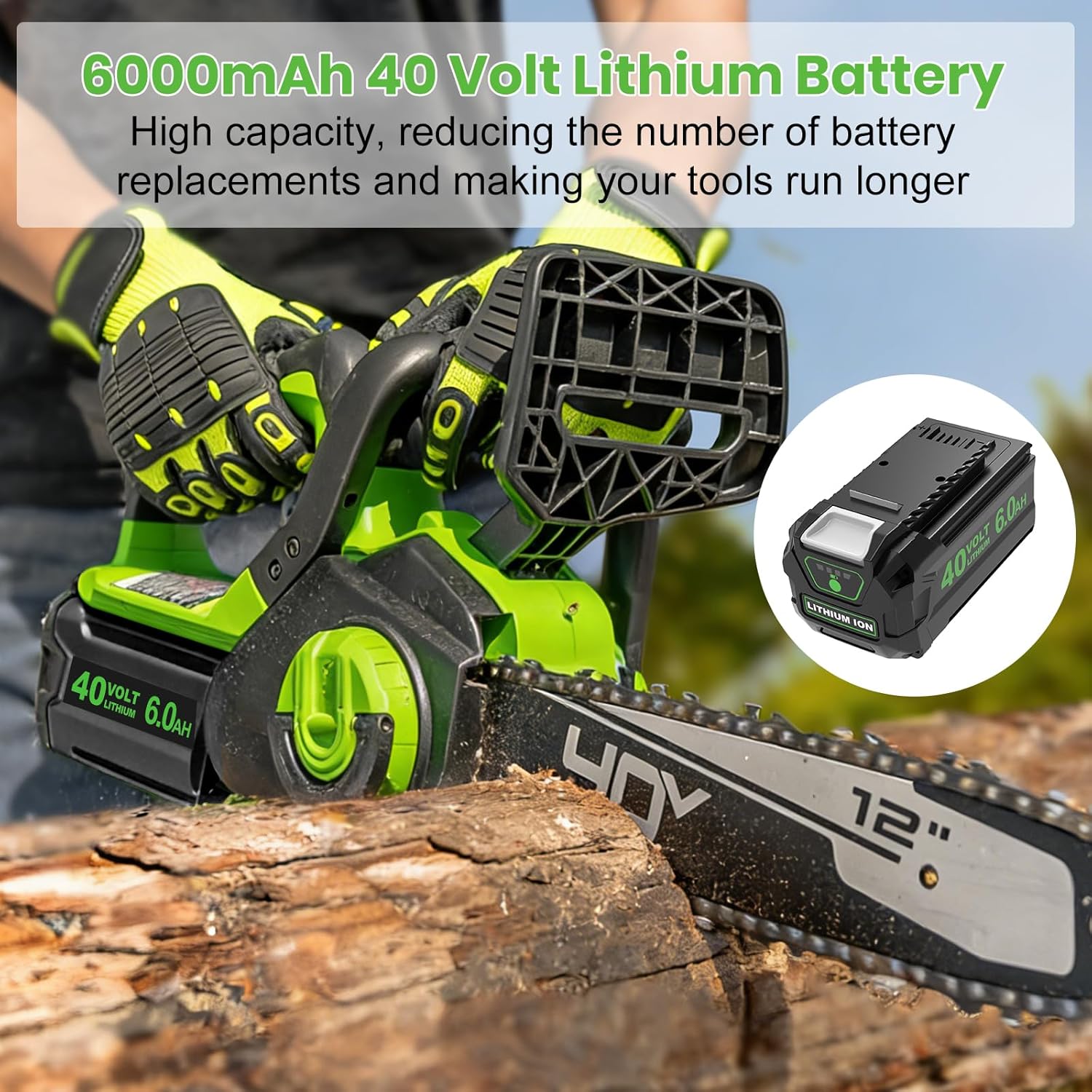 Enermall New Upgraded 2Pack 6.0Ah 40 Volt Battey Replacement for Greenworks 40v Battery Compatible with GreenWorks 40V Li-ion GMAX Power Tools 29472 29252 20202 22262 25312 25322 20642 22272