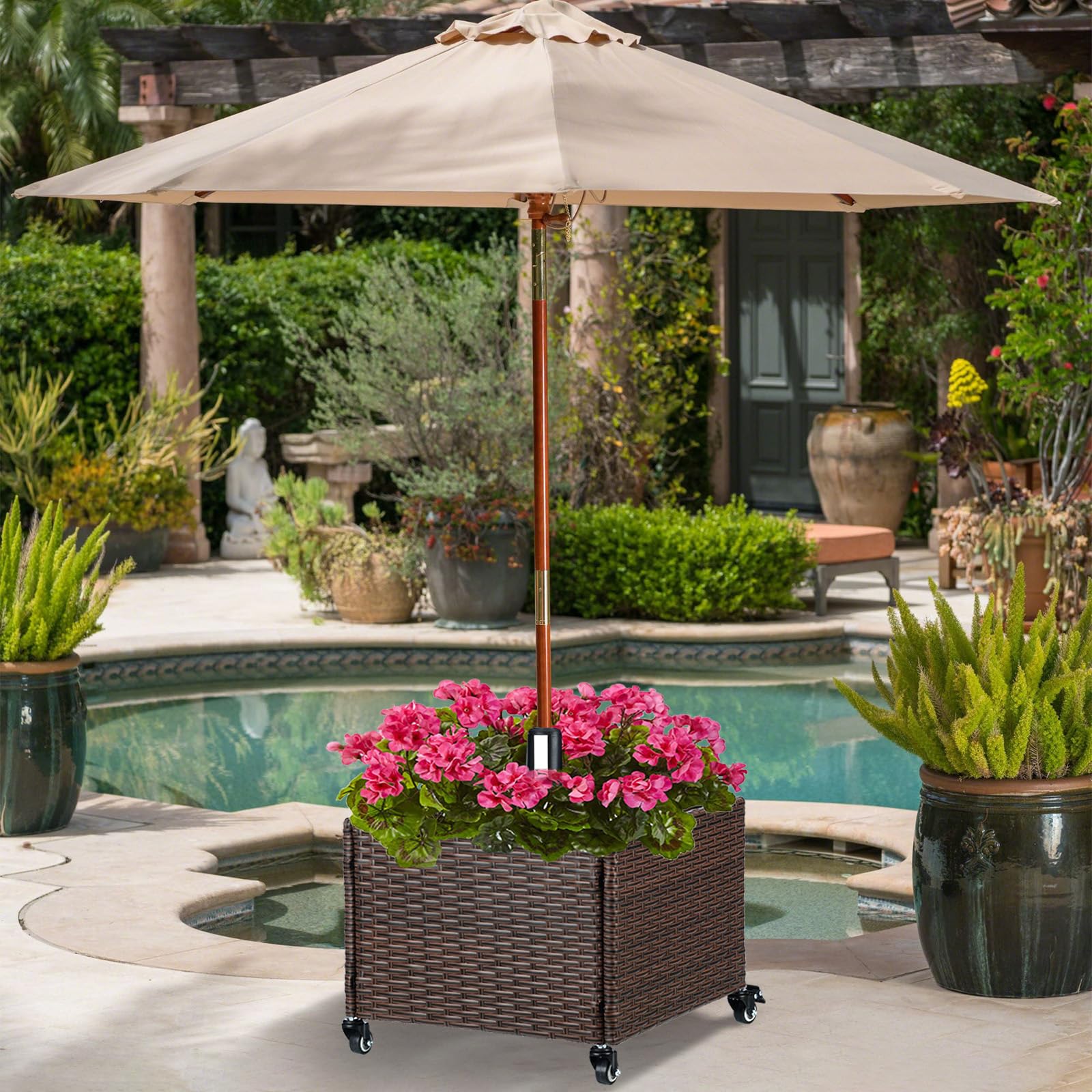 4 x 6 patio umbrella 6 Piece Patio Set Round- 4 Chairs, table and umbrella