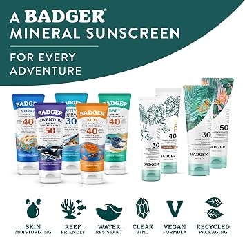 Badger Zinc Oxide Face Sunscreen SPF 30, Lightweight Mineral Sunscreen for Face, Matte Finish, No White Cast, Vegan, Water Resistant, Unscented, Mineral Sunblock Face Lotion, 1.7 fl oz