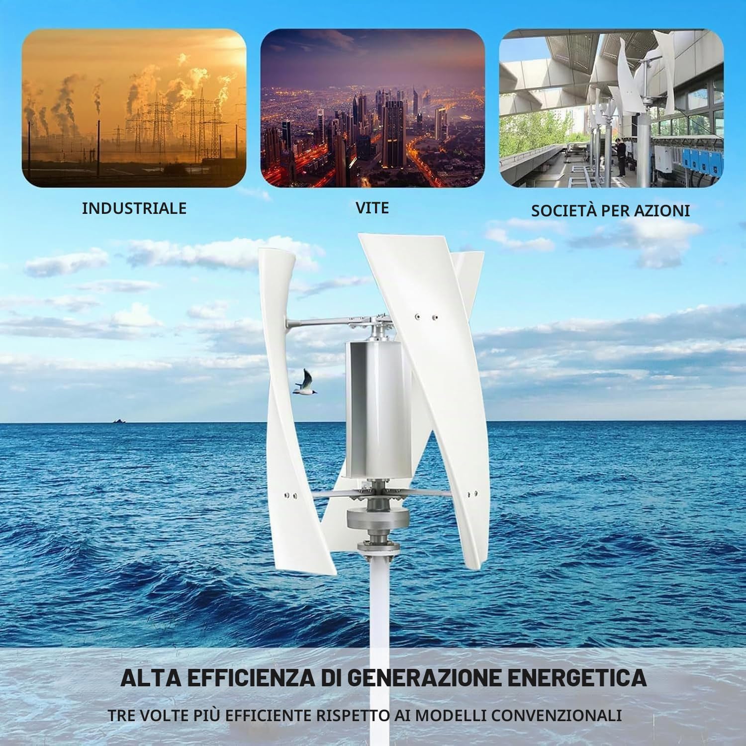 Kit Generatore Eolico Verticale Turbina Eolica 6000 W, Attrezzatura Per Produttore Elettricità Kit Energia Elettrica Casa, Kit Energia Eolica Generatore Energia Ad Asse Verticale Trifase,48V