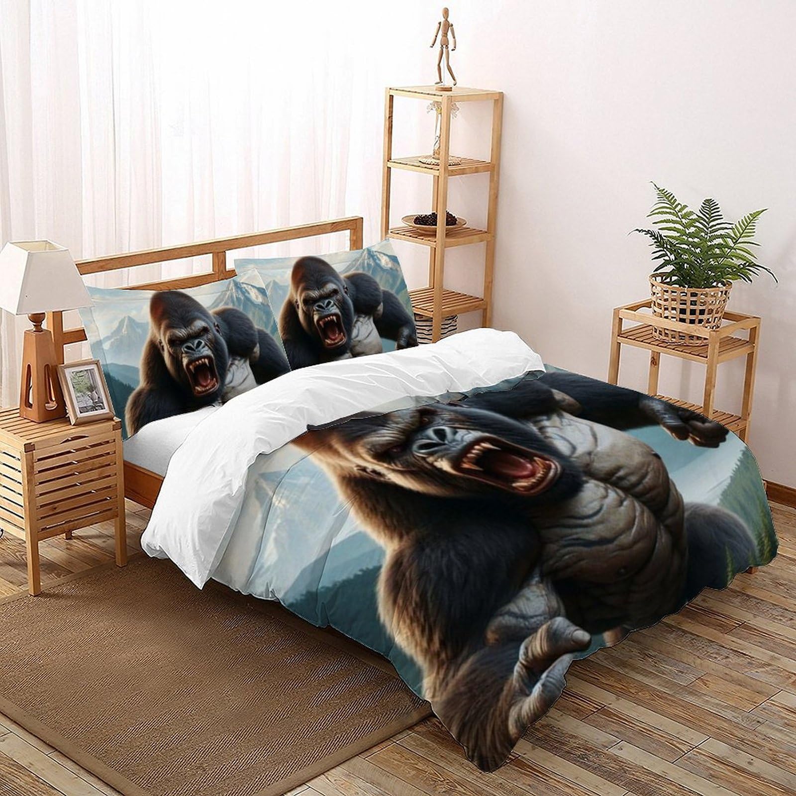 Housse de couette gorille 220x240 pour chambre de fille et ado passionnée de nature