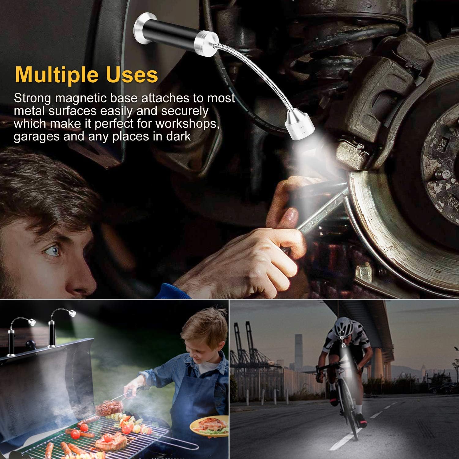 Barbecue Grill Light [Magnetic Base], UBEGOOD Grill Lights for BBQ with Super Bright LED Lights, 360 Degree Flexible Gooseneck, Weather Resistant, Batteries Included (2 Pack) : Patio, Lawn & Garden