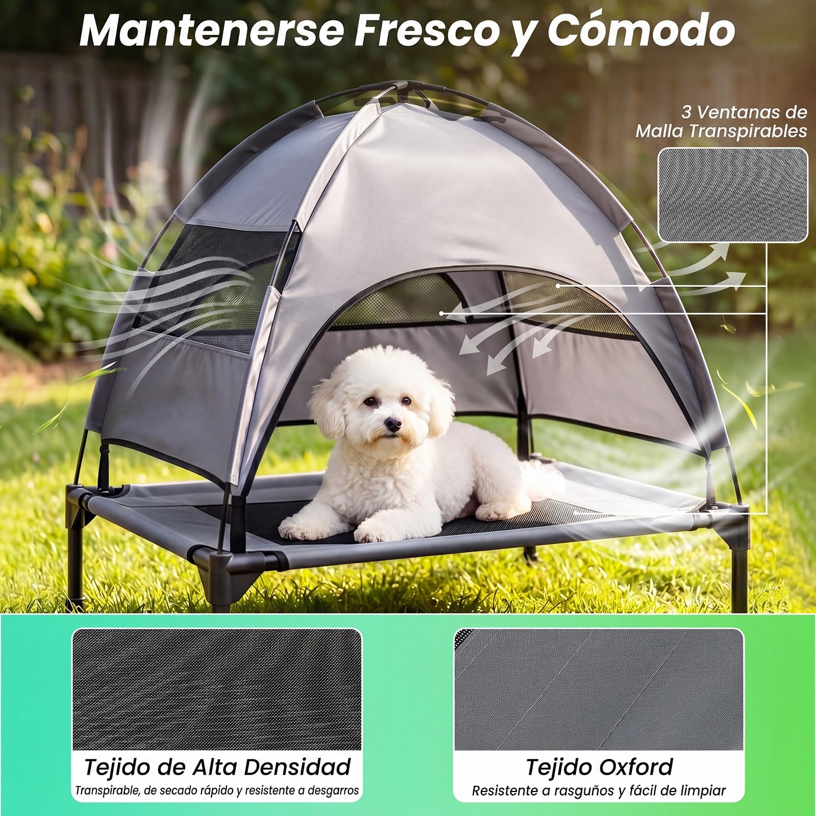 COSTWAY Cama Elevada para Perros con Toldo Extraíble (78,5 x 63 x 70 cm) | Tumbona Transpirable para Perros con Bolsa de Transporte, Cama Perro Verano para Mascotas, Interior y Exterior, Gris