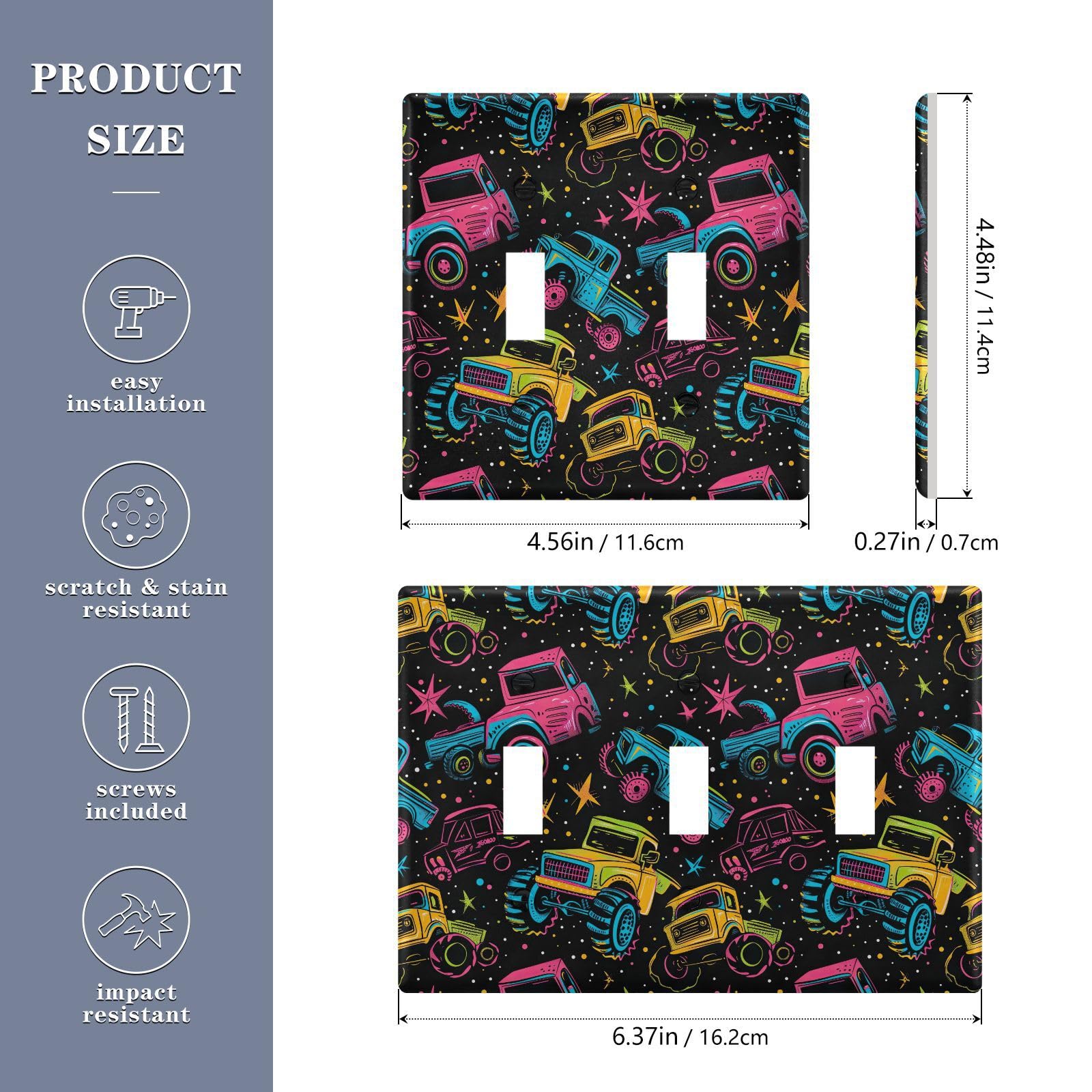 Light Switch Cover Monster Truck Car Wall Plates for Electrical Outlets 3 Gang 202b5763